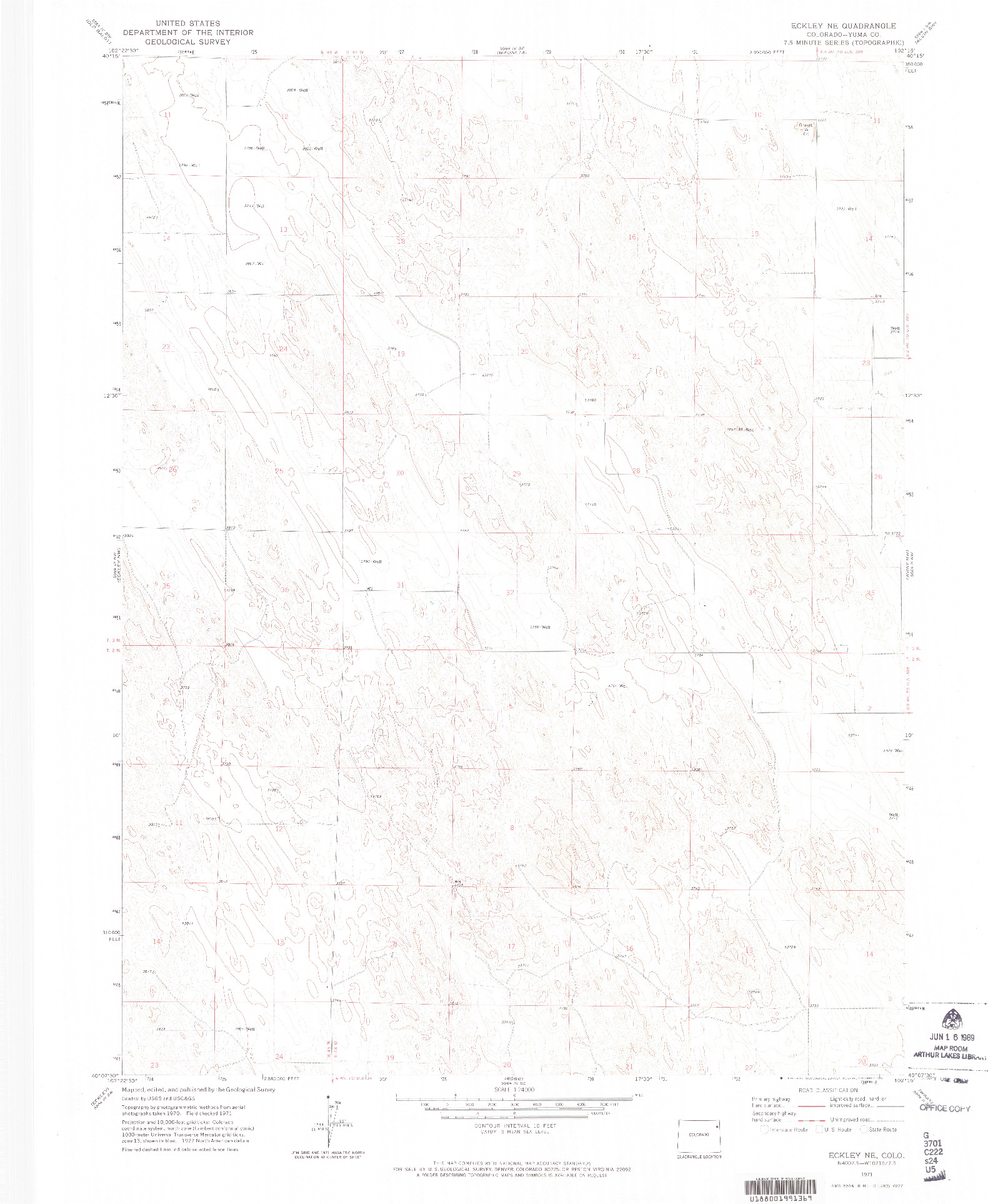 USGS 1:24000-SCALE QUADRANGLE FOR ECKLEY NE, CO 1971