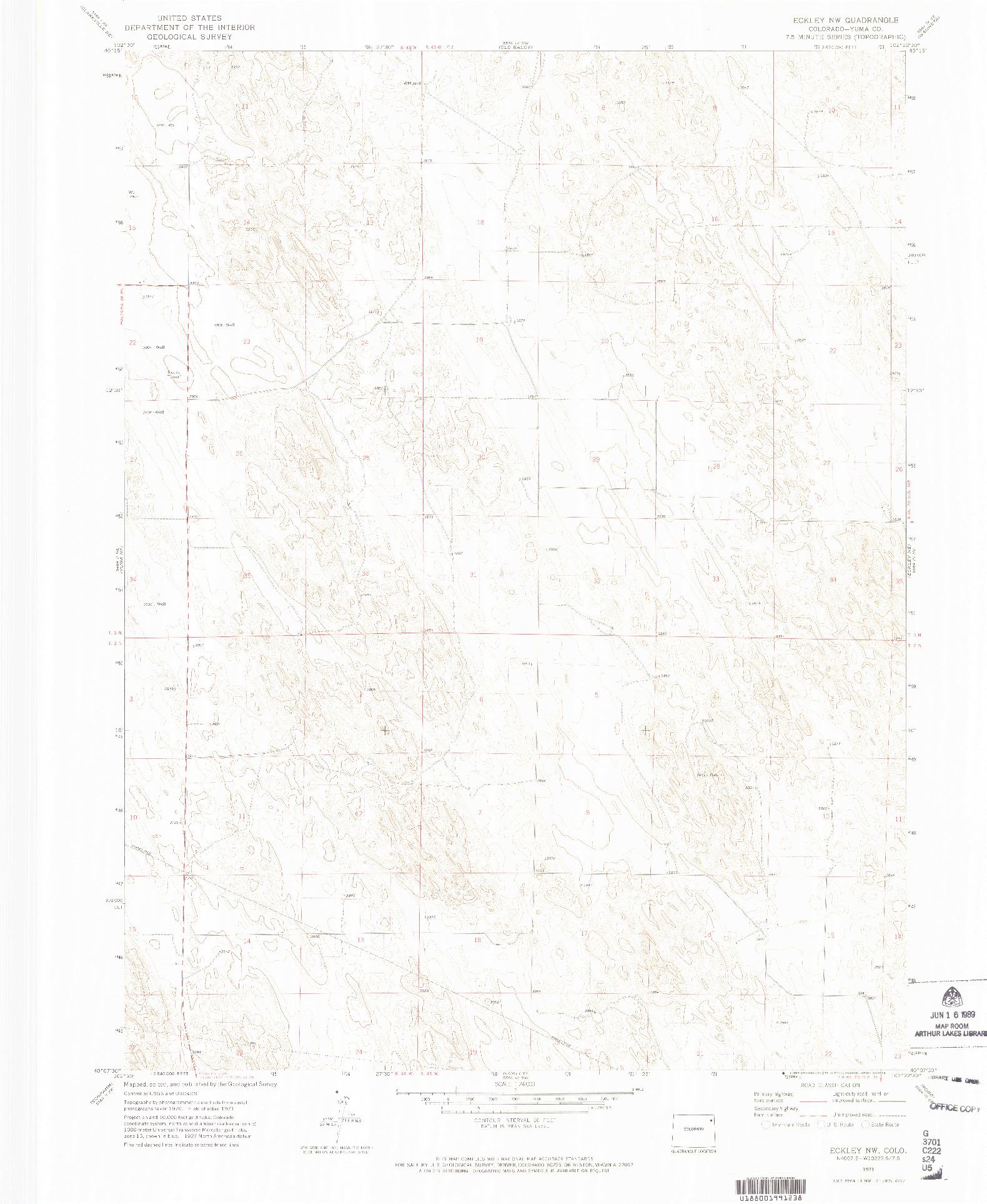 USGS 1:24000-SCALE QUADRANGLE FOR ECKLEY NW, CO 1971