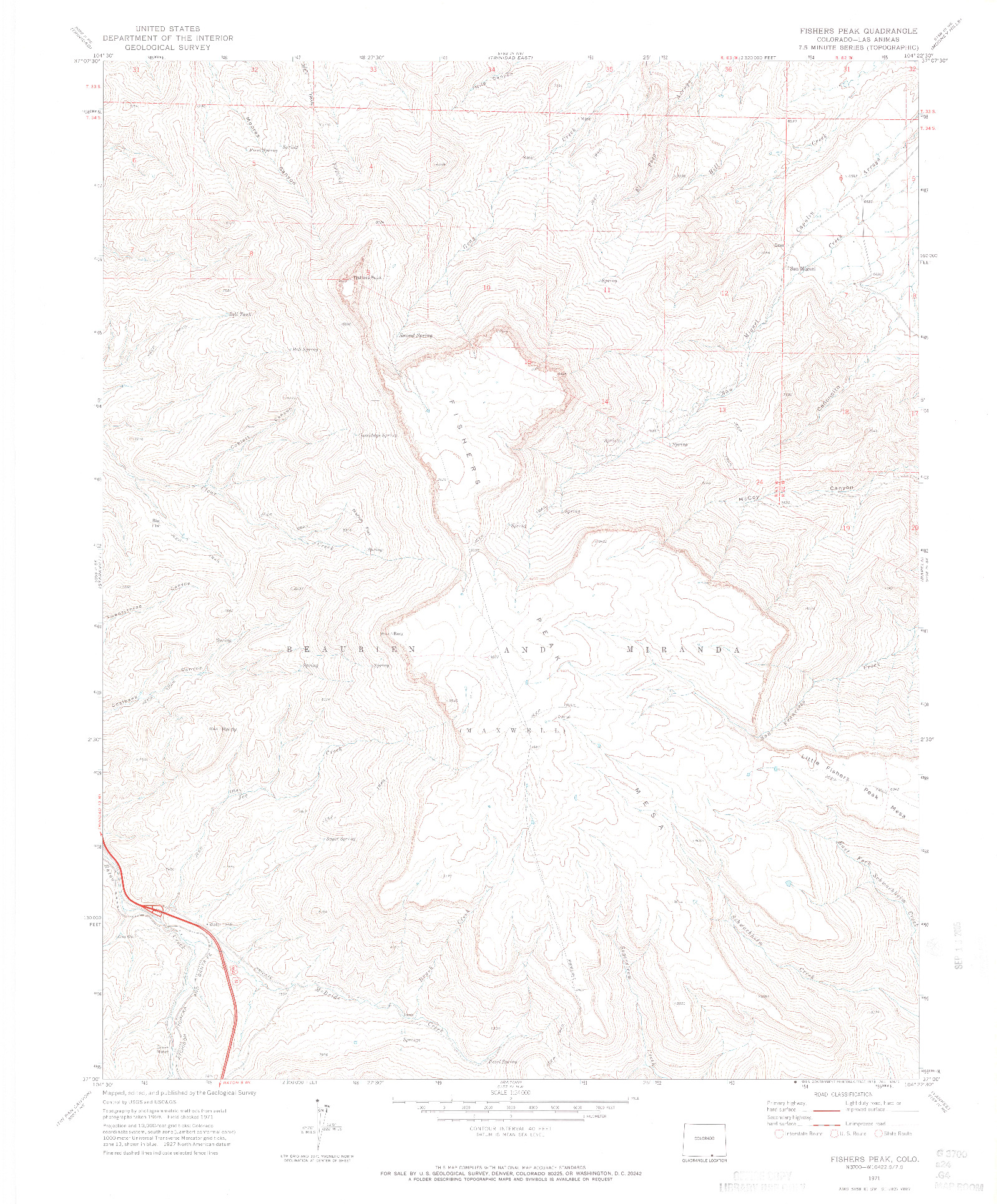 USGS 1:24000-SCALE QUADRANGLE FOR FISHERS PEAK, CO 1971