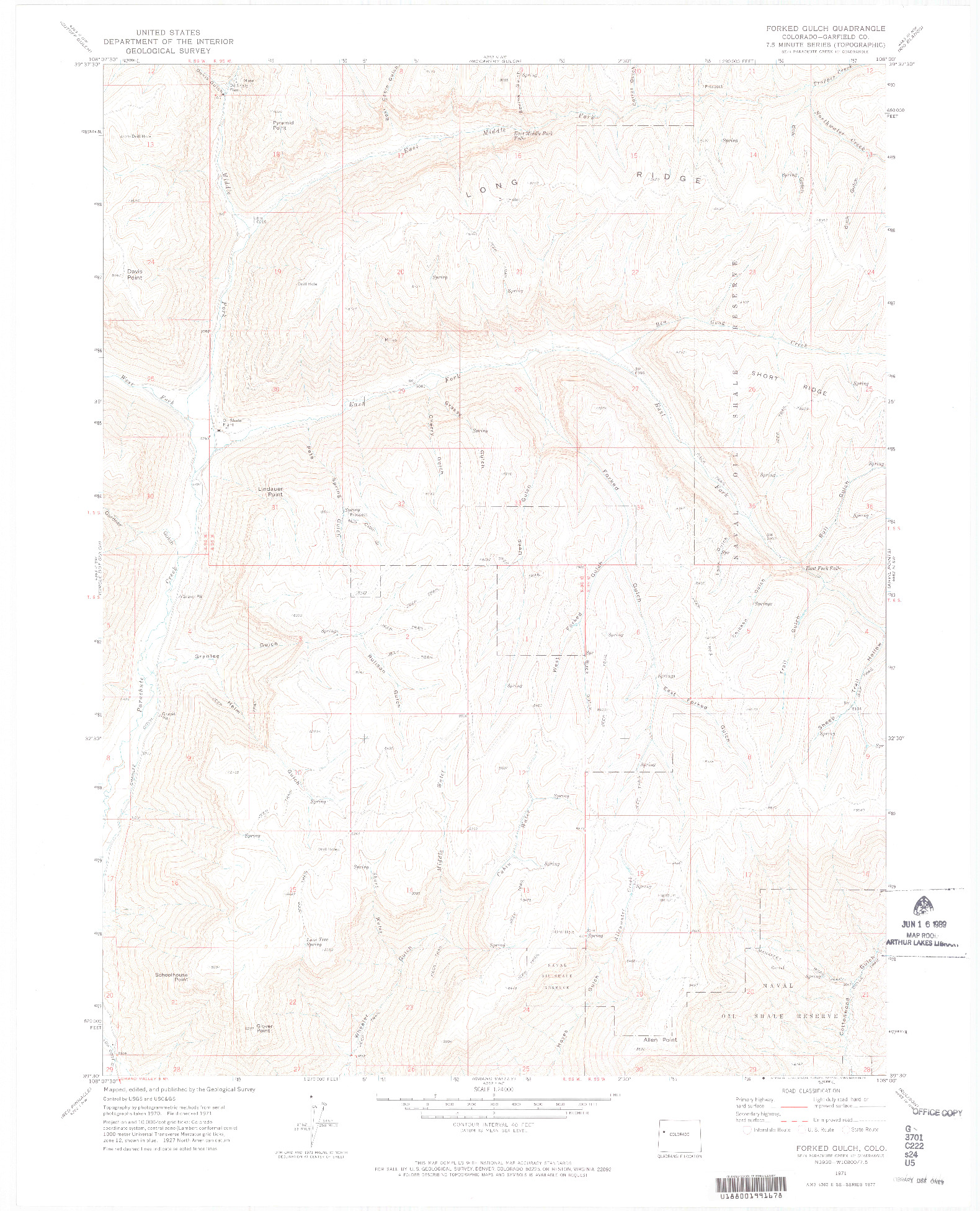 USGS 1:24000-SCALE QUADRANGLE FOR FORKED GULCH, CO 1971