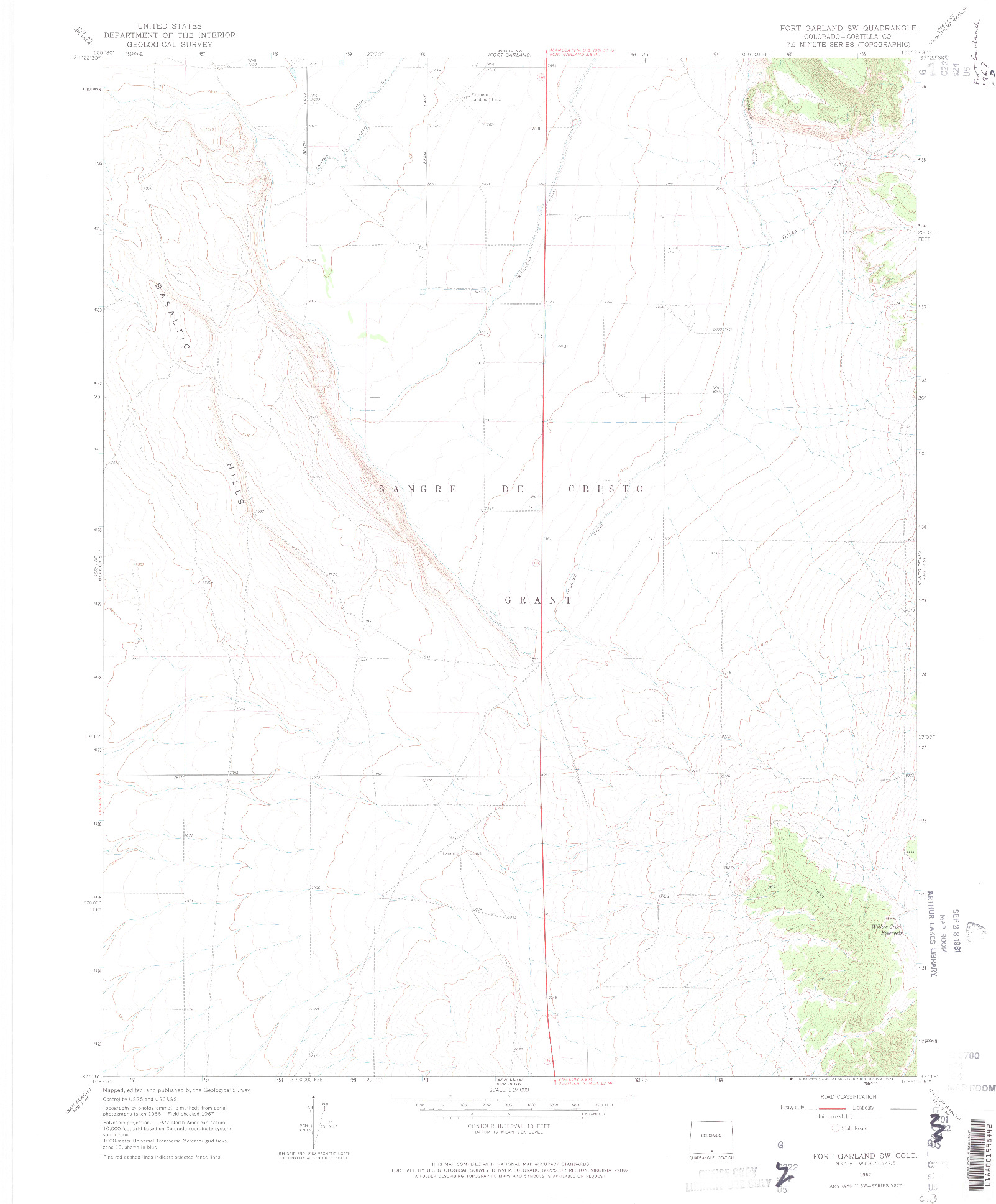 USGS 1:24000-SCALE QUADRANGLE FOR FORT GARLAND SW, CO 1967