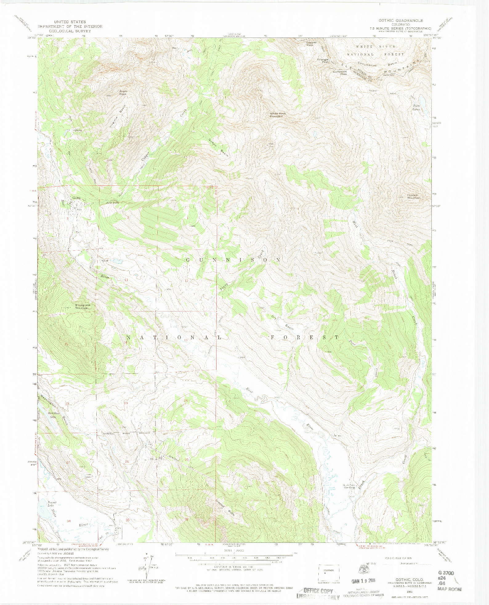 USGS 1:24000-SCALE QUADRANGLE FOR GOTHIC, CO 1961