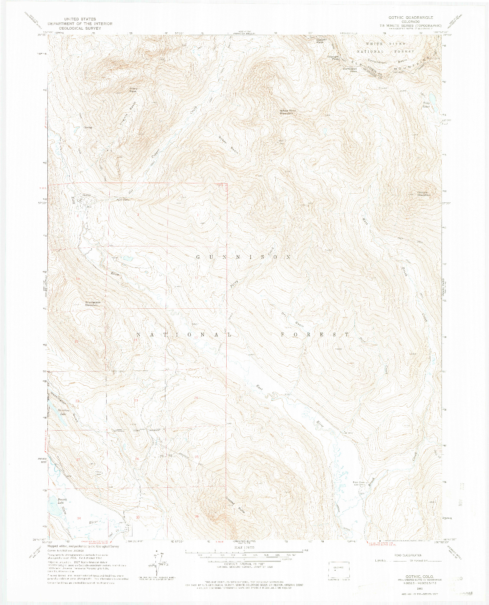 USGS 1:24000-SCALE QUADRANGLE FOR GOTHIC, CO 1961