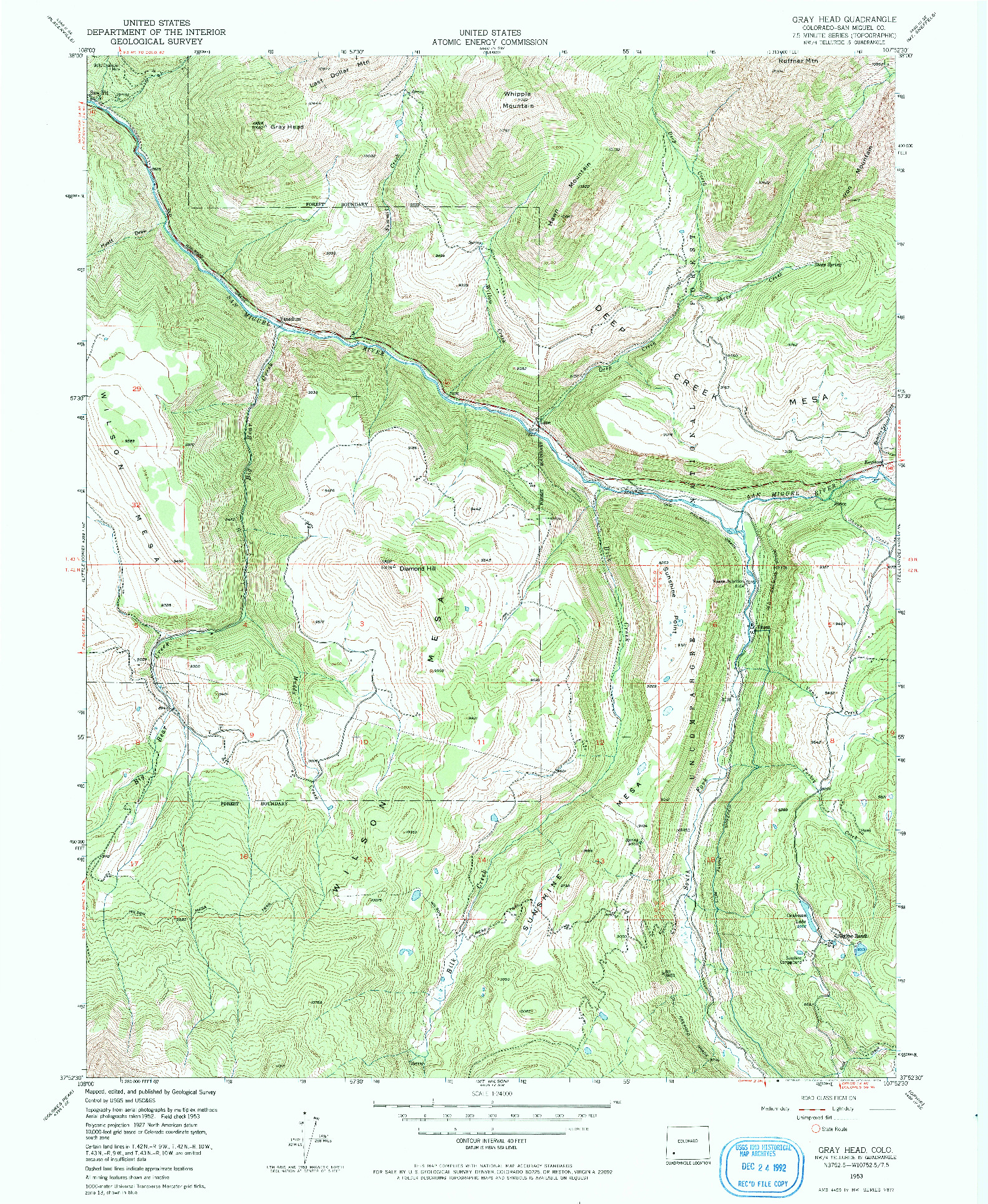 USGS 1:24000-SCALE QUADRANGLE FOR GRAY HEAD, CO 1953