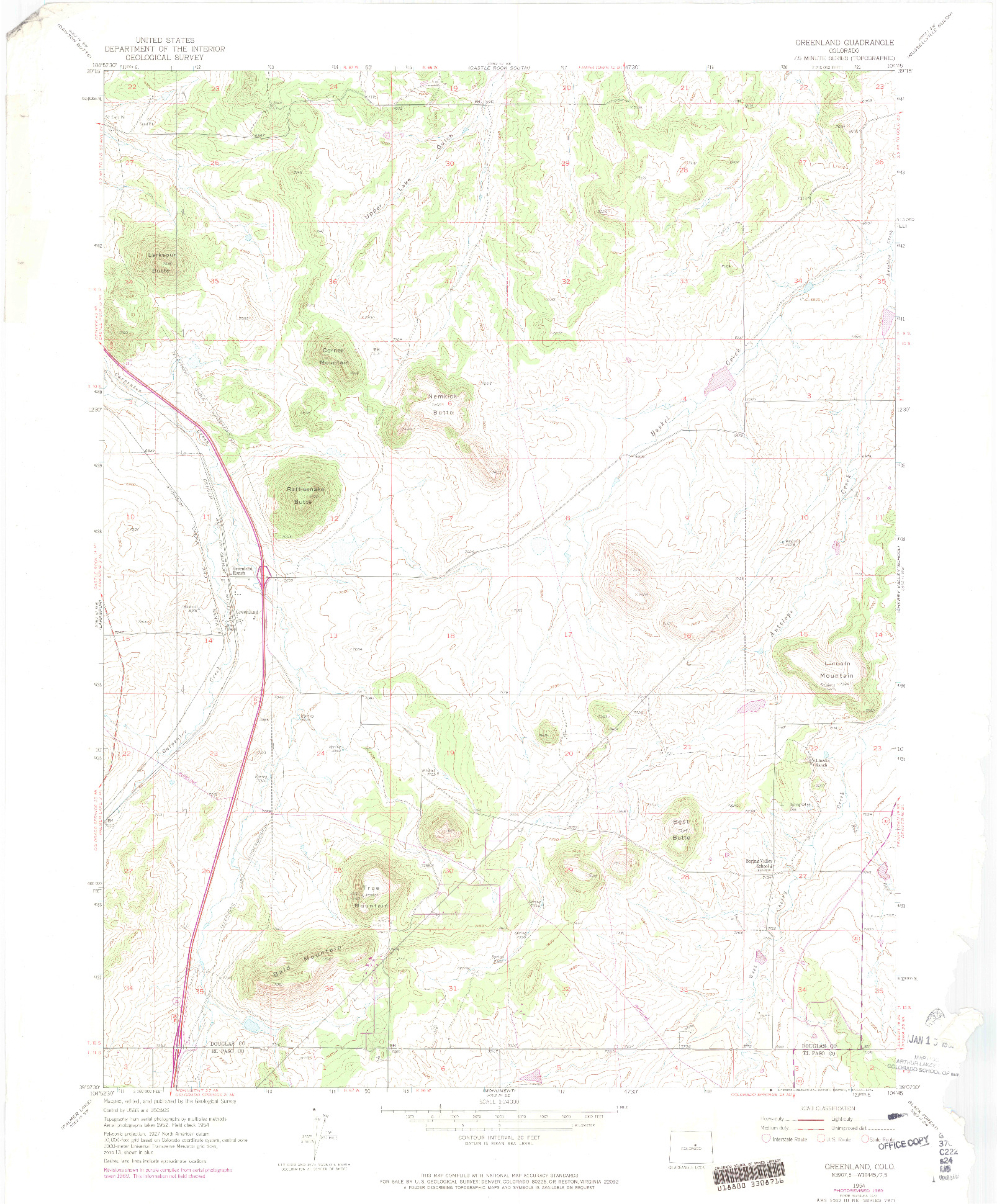 USGS 1:24000-SCALE QUADRANGLE FOR GREENLAND, CO 1954
