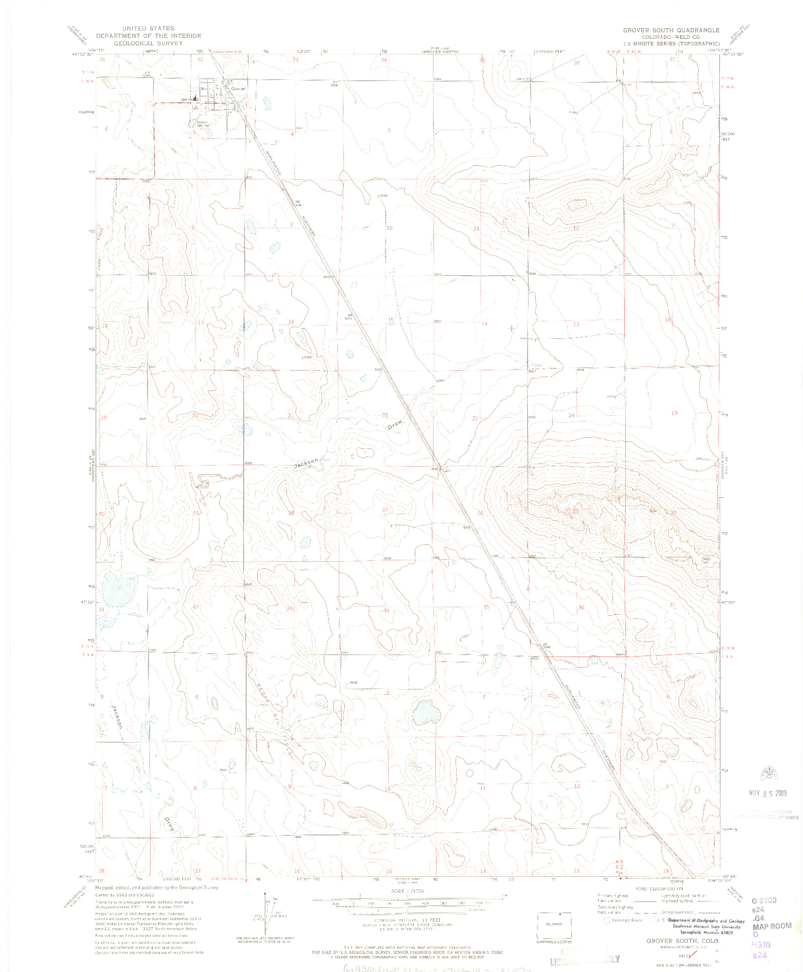 USGS 1:24000-SCALE QUADRANGLE FOR GROVER SOUTH, CO 1972