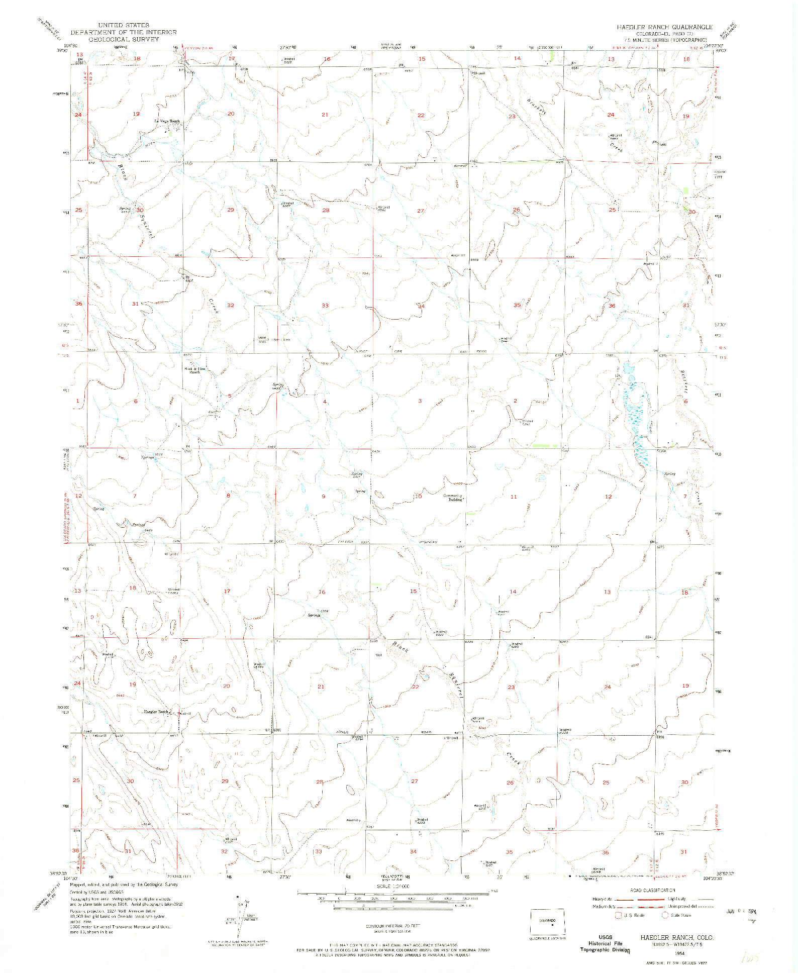 USGS 1:24000-SCALE QUADRANGLE FOR HAEGLER RANCH, CO 1954