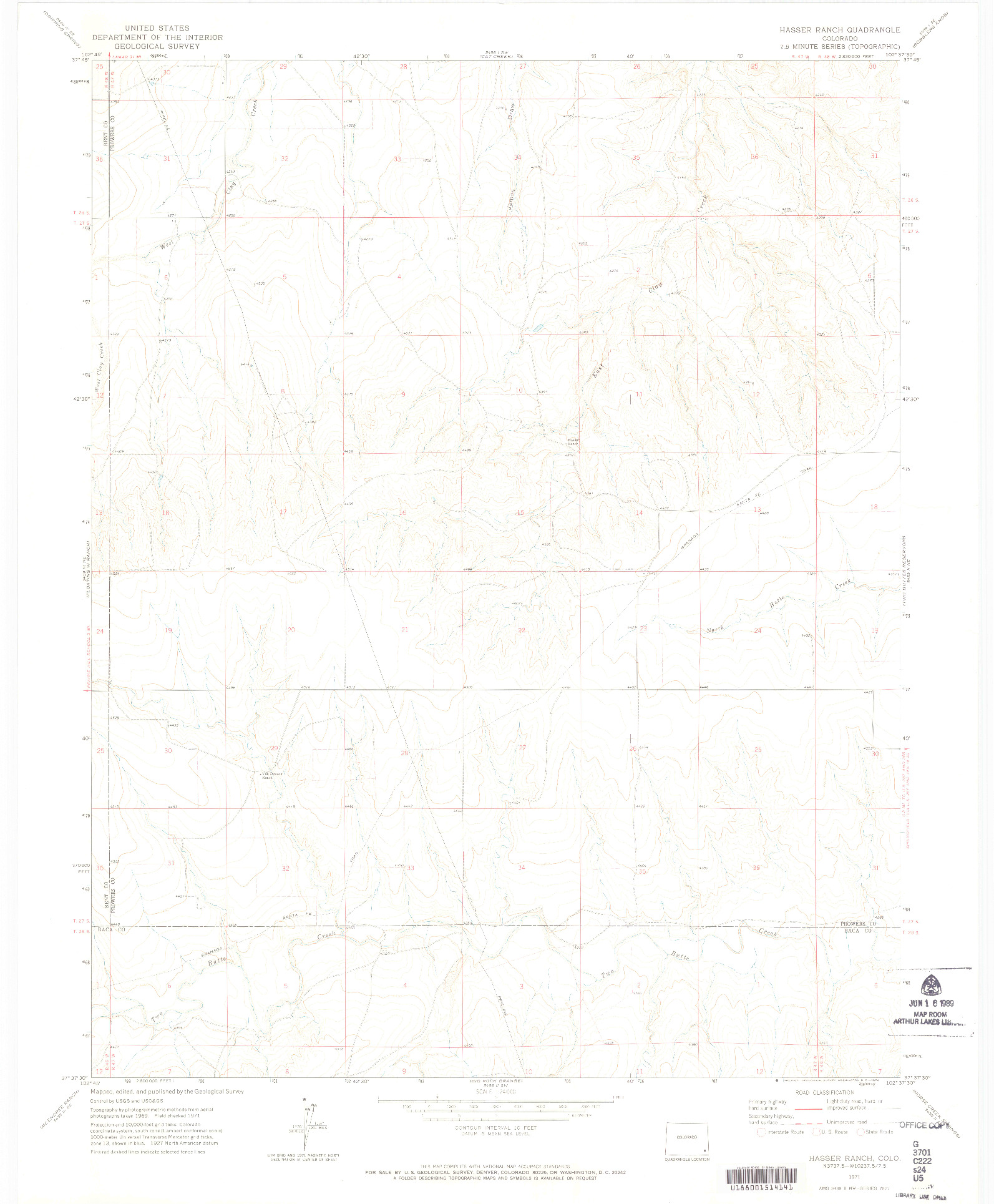 USGS 1:24000-SCALE QUADRANGLE FOR HASSER RANCH, CO 1971