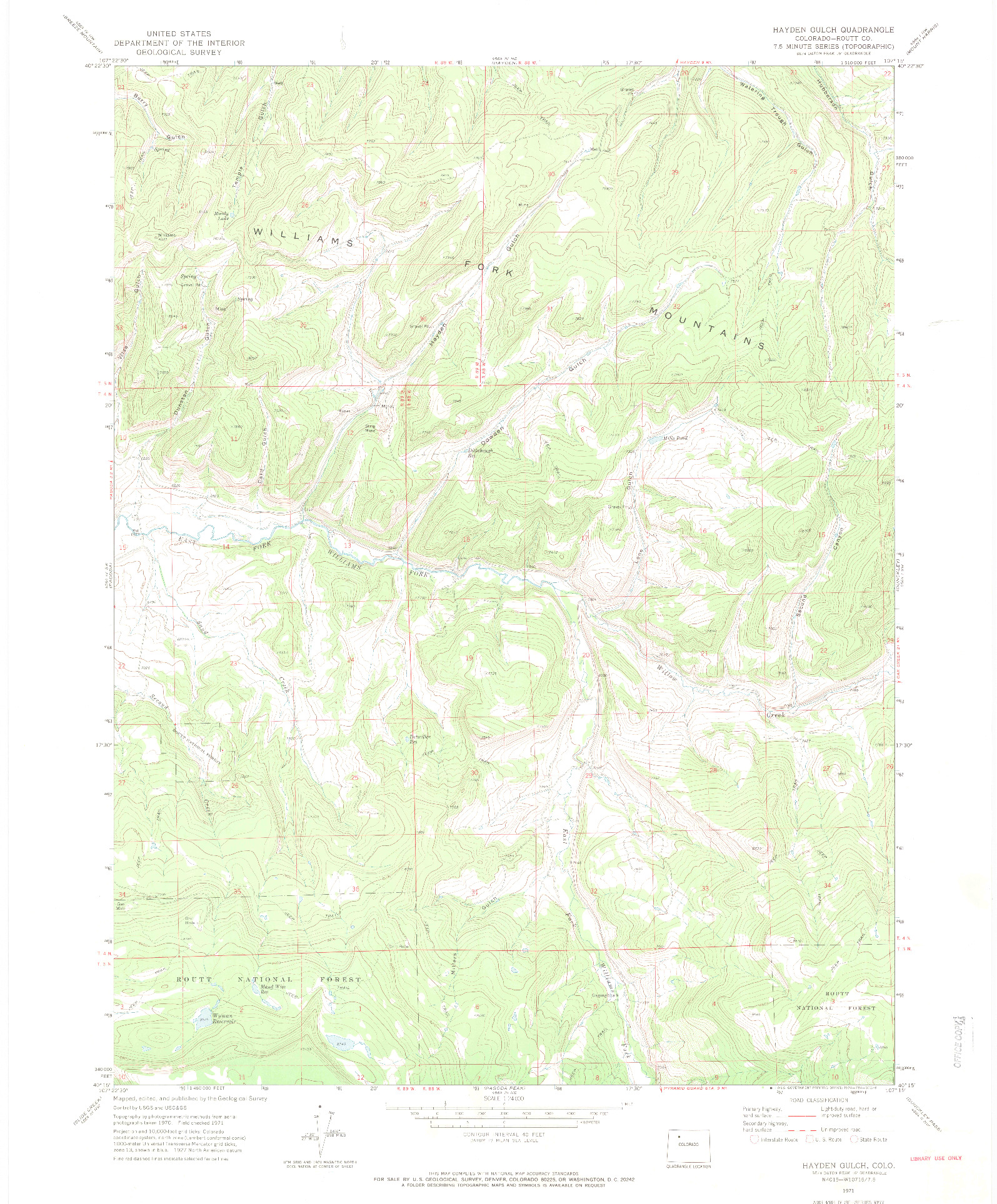 USGS 1:24000-SCALE QUADRANGLE FOR HAYDEN GULCH, CO 1971