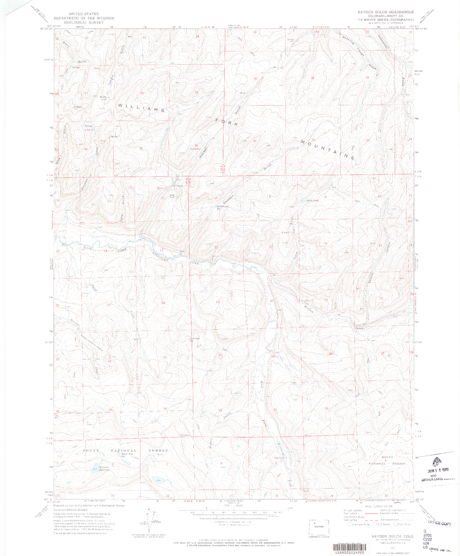 USGS 1:24000-SCALE QUADRANGLE FOR HAYDEN GULCH, CO 1971