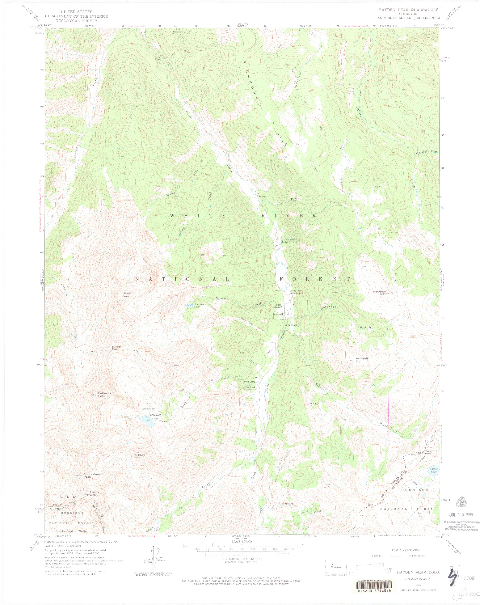 USGS 1:24000-SCALE QUADRANGLE FOR HAYDEN PEAK, CO 1960