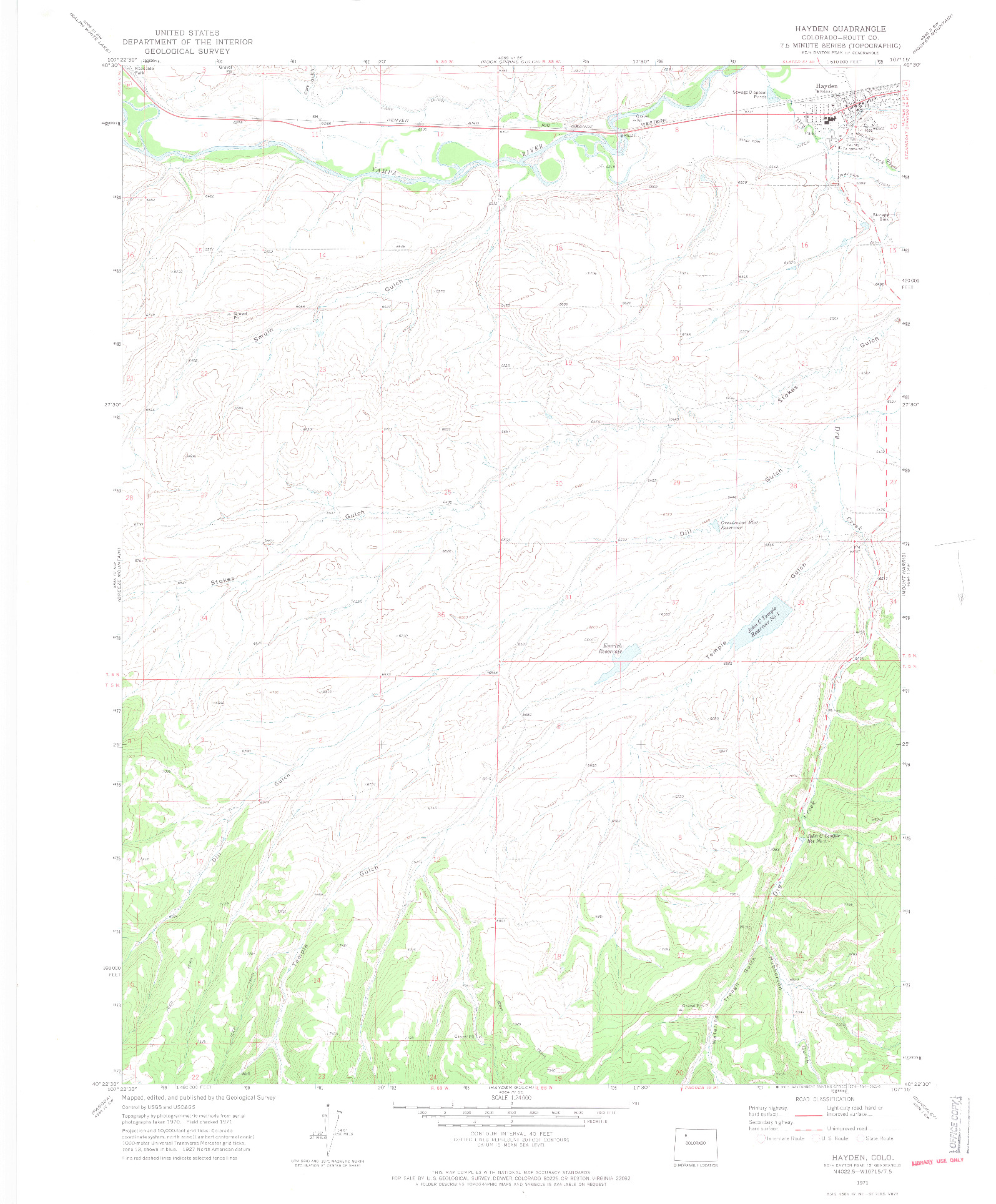 USGS 1:24000-SCALE QUADRANGLE FOR HAYDEN, CO 1971