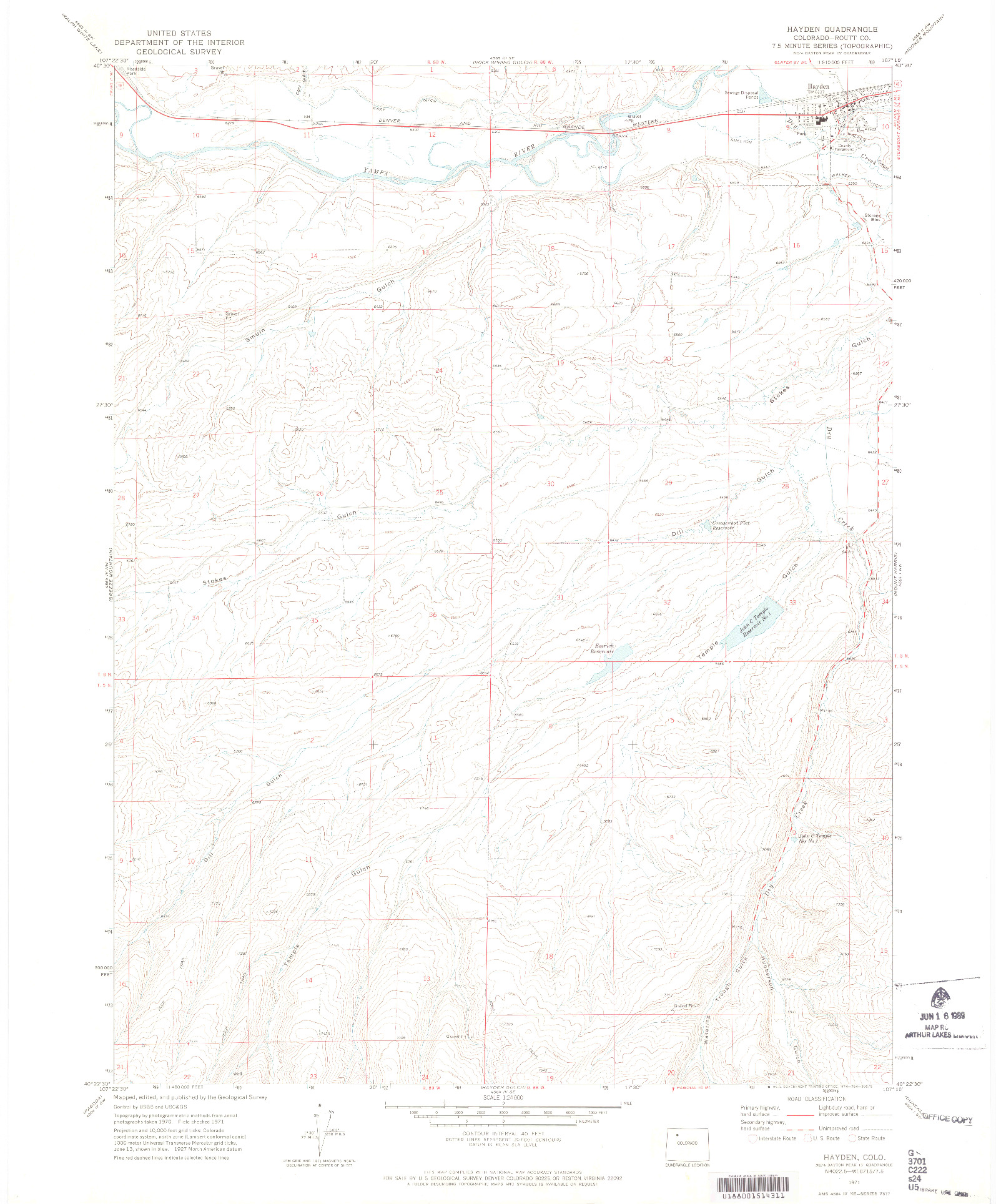 USGS 1:24000-SCALE QUADRANGLE FOR HAYDEN, CO 1971