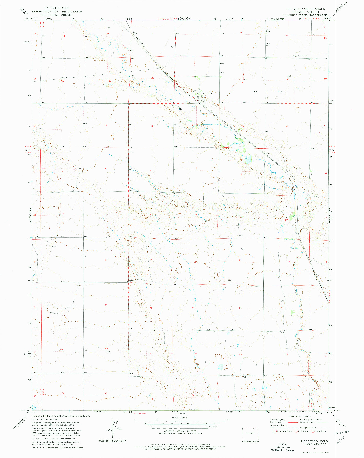 USGS 1:24000-SCALE QUADRANGLE FOR HEREFORD, CO 1972