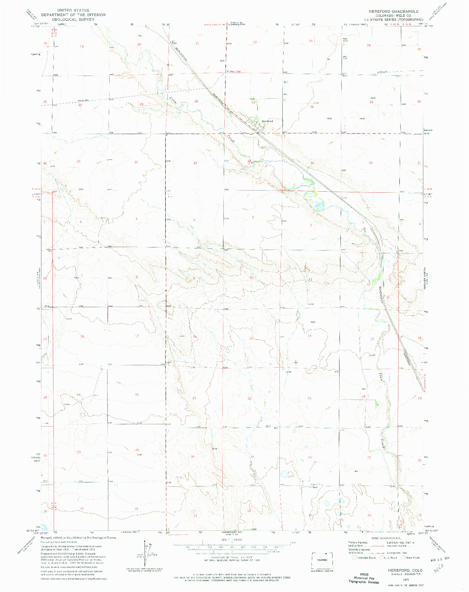 USGS 1:24000-SCALE QUADRANGLE FOR HEREFORD, CO 1972