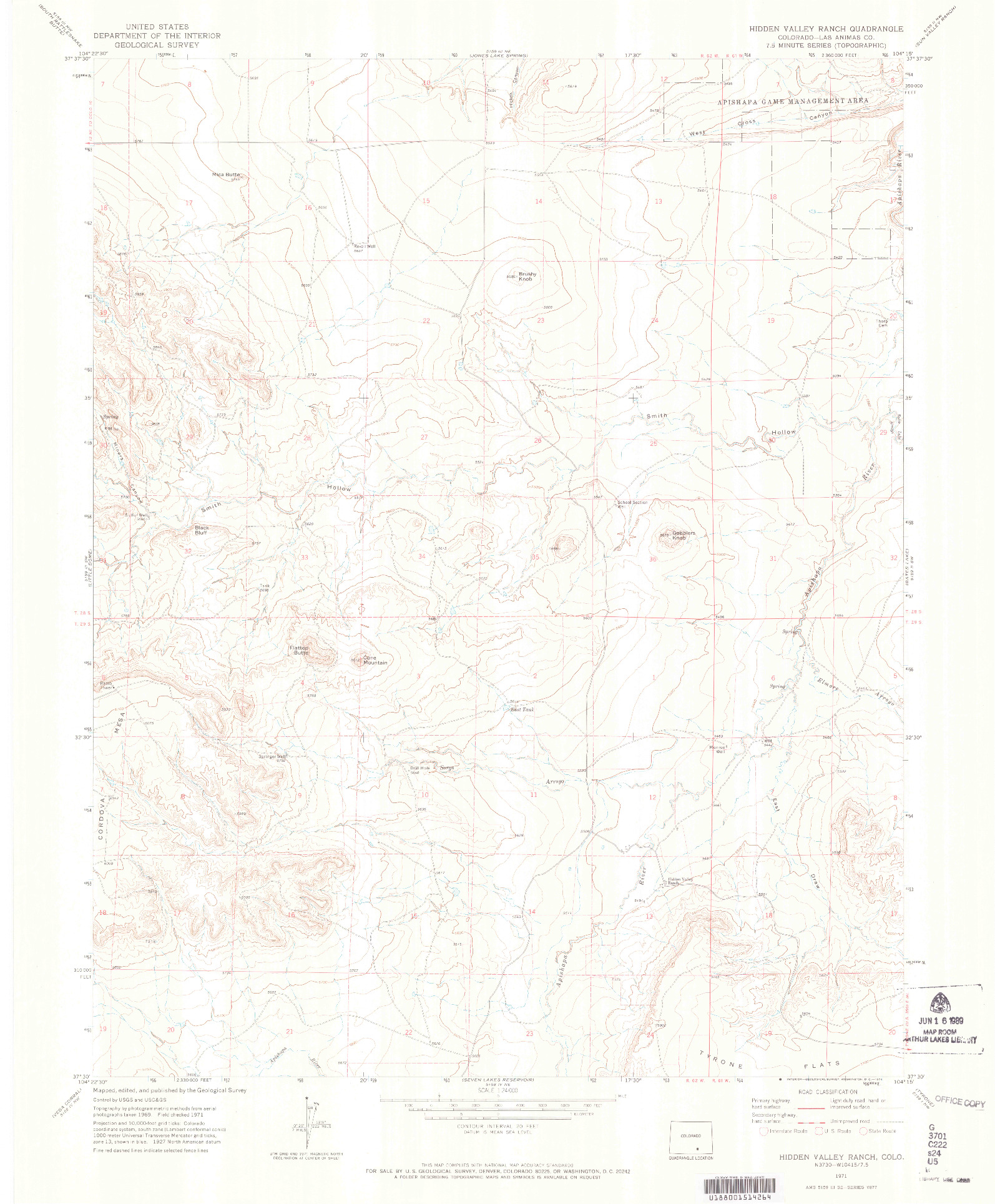 USGS 1:24000-SCALE QUADRANGLE FOR HIDDEN VALLEY RANCH, CO 1971