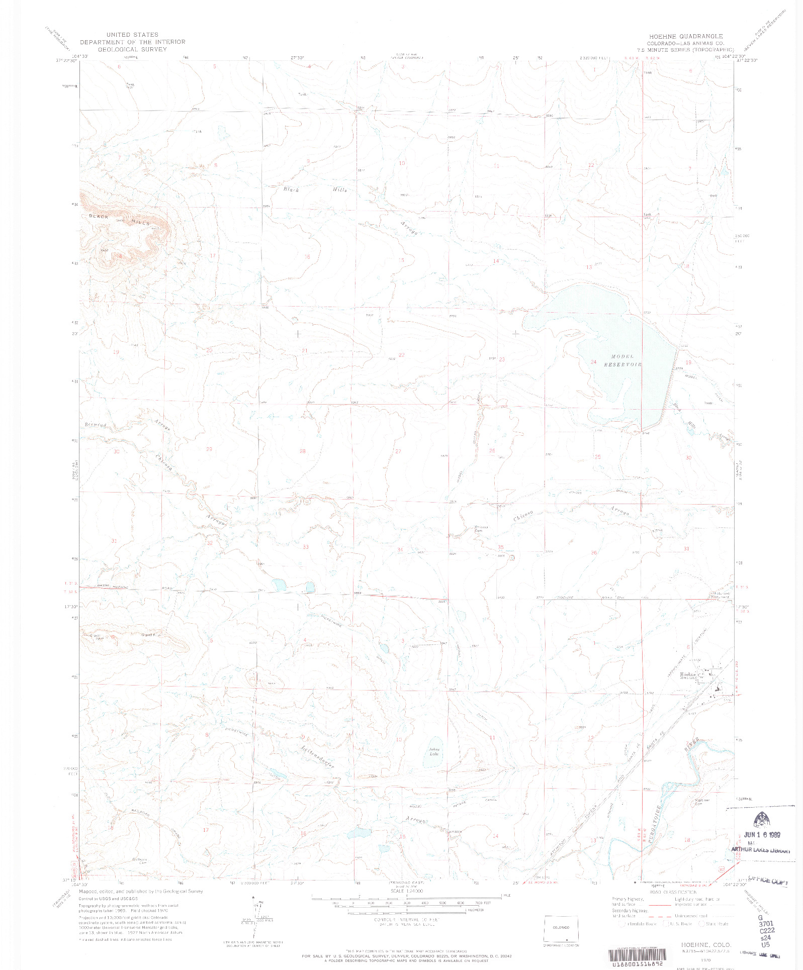 USGS 1:24000-SCALE QUADRANGLE FOR HOEHNE, CO 1970