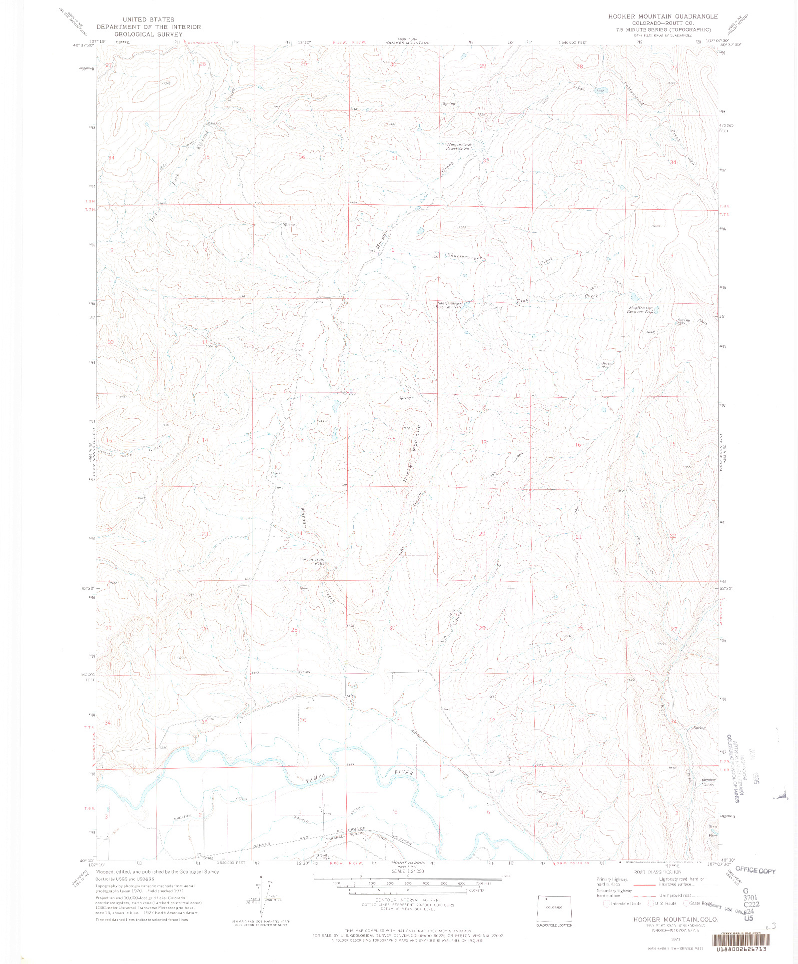 USGS 1:24000-SCALE QUADRANGLE FOR HOOKER MOUNTAIN, CO 1971