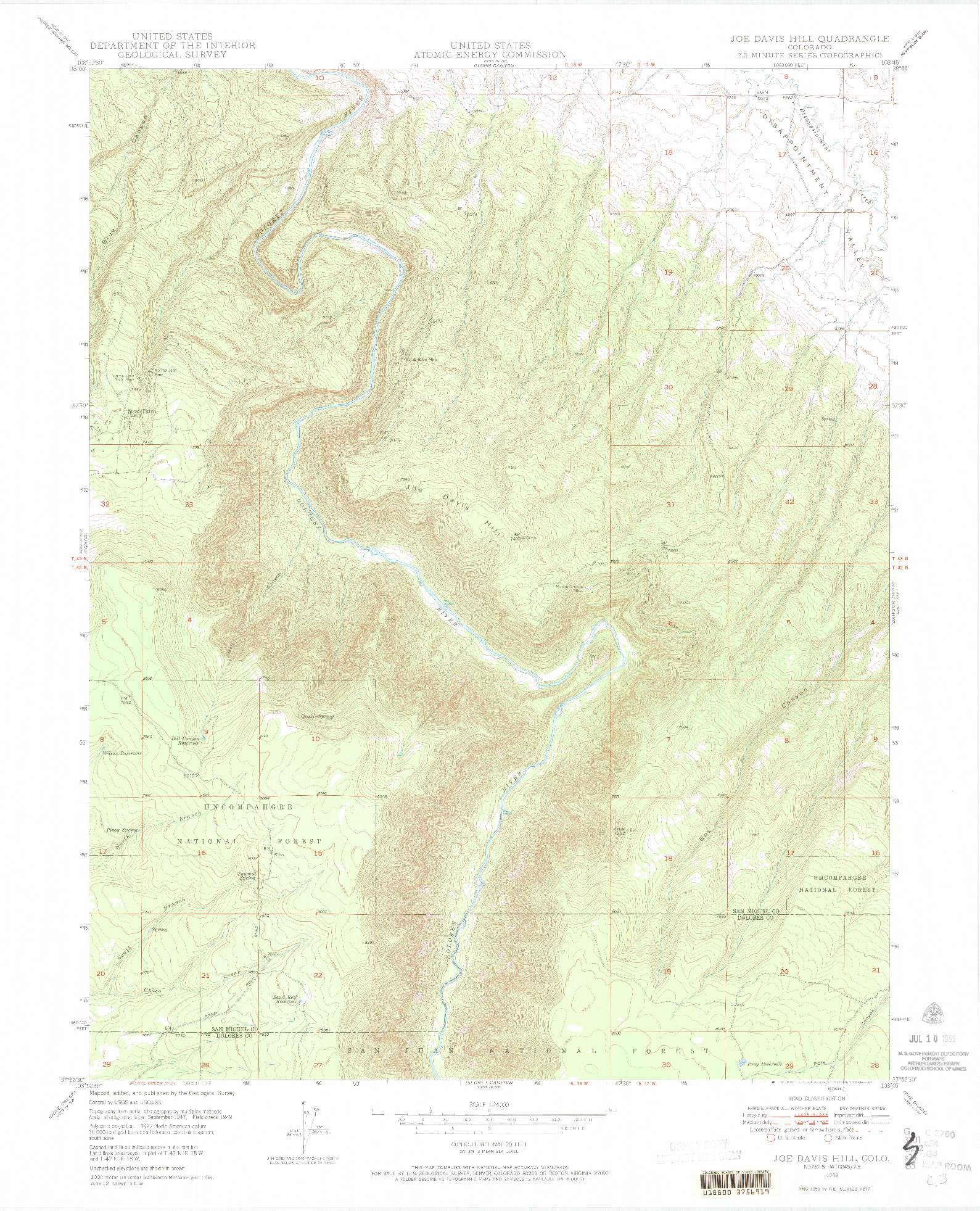 USGS 1:24000-SCALE QUADRANGLE FOR JOE DAVIS HILL, CO 1949