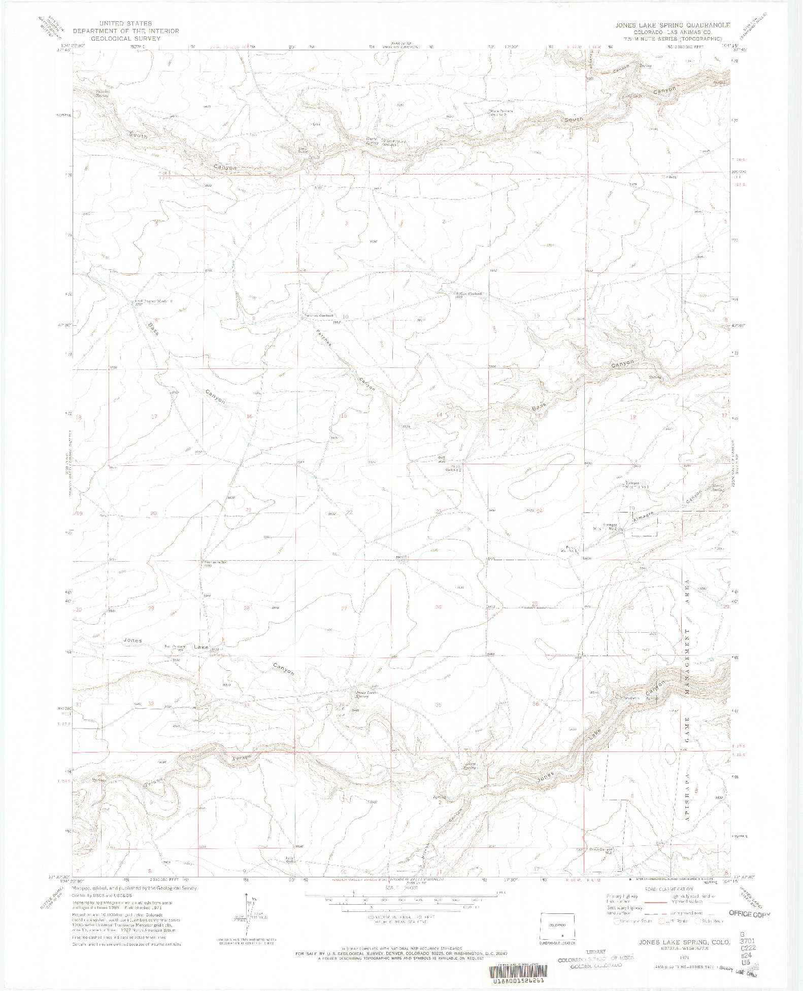 USGS 1:24000-SCALE QUADRANGLE FOR JONES LAKE SPRING, CO 1971