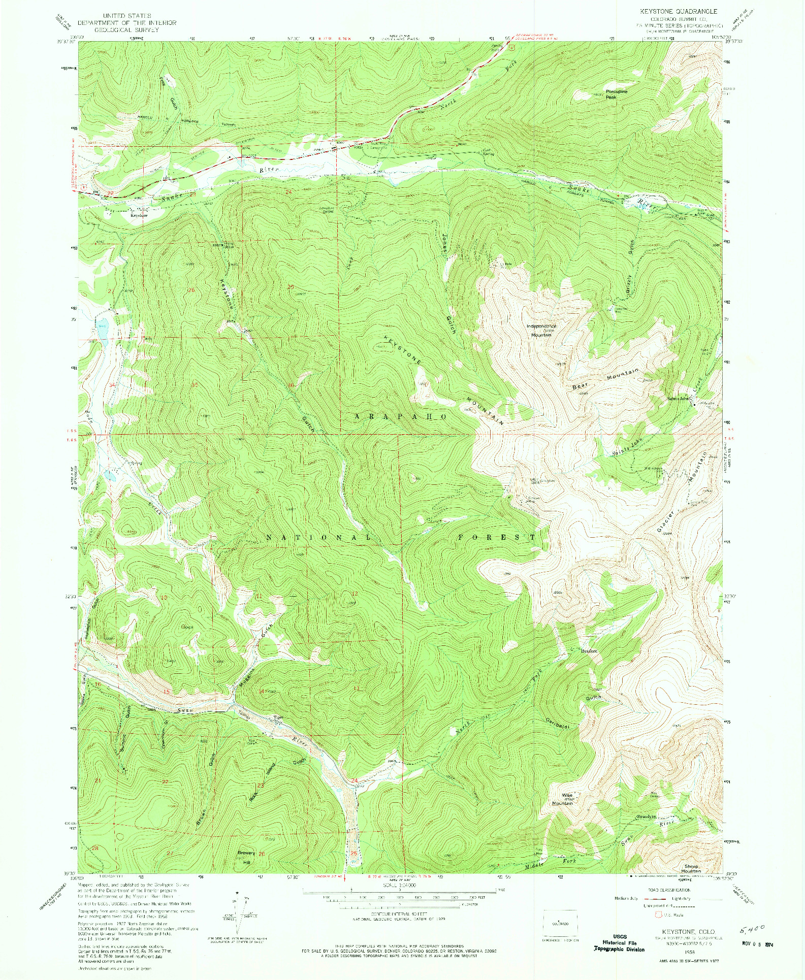 USGS 1:24000-SCALE QUADRANGLE FOR KEYSTONE, CO 1958