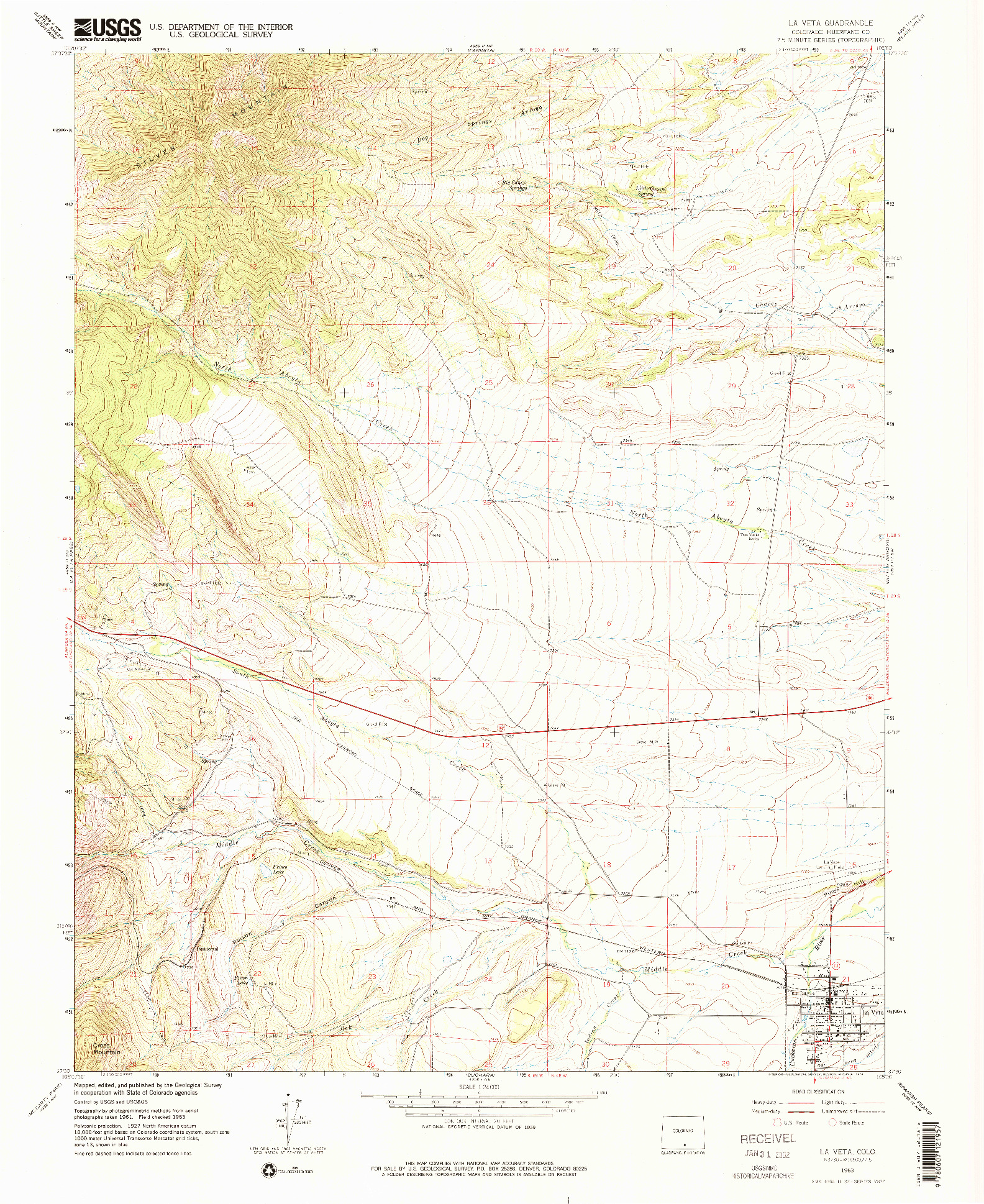 USGS 1:24000-SCALE QUADRANGLE FOR LA VETA, CO 1963