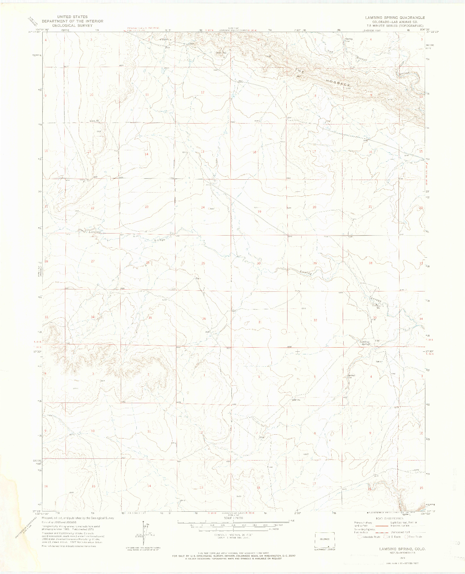 USGS 1:24000-SCALE QUADRANGLE FOR LAMBING SPRING, CO 1971
