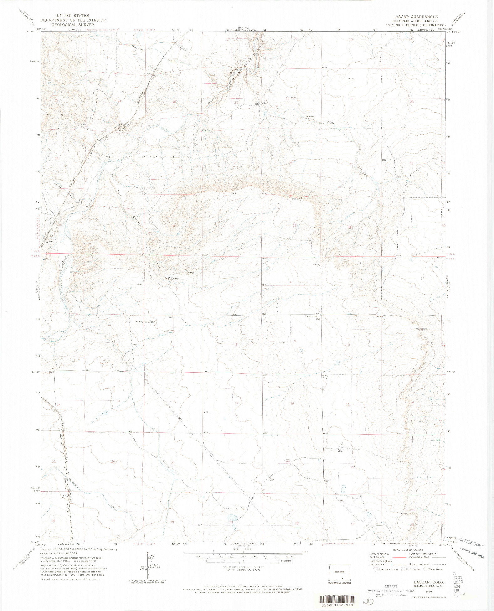 USGS 1:24000-SCALE QUADRANGLE FOR LASCAR, CO 1970