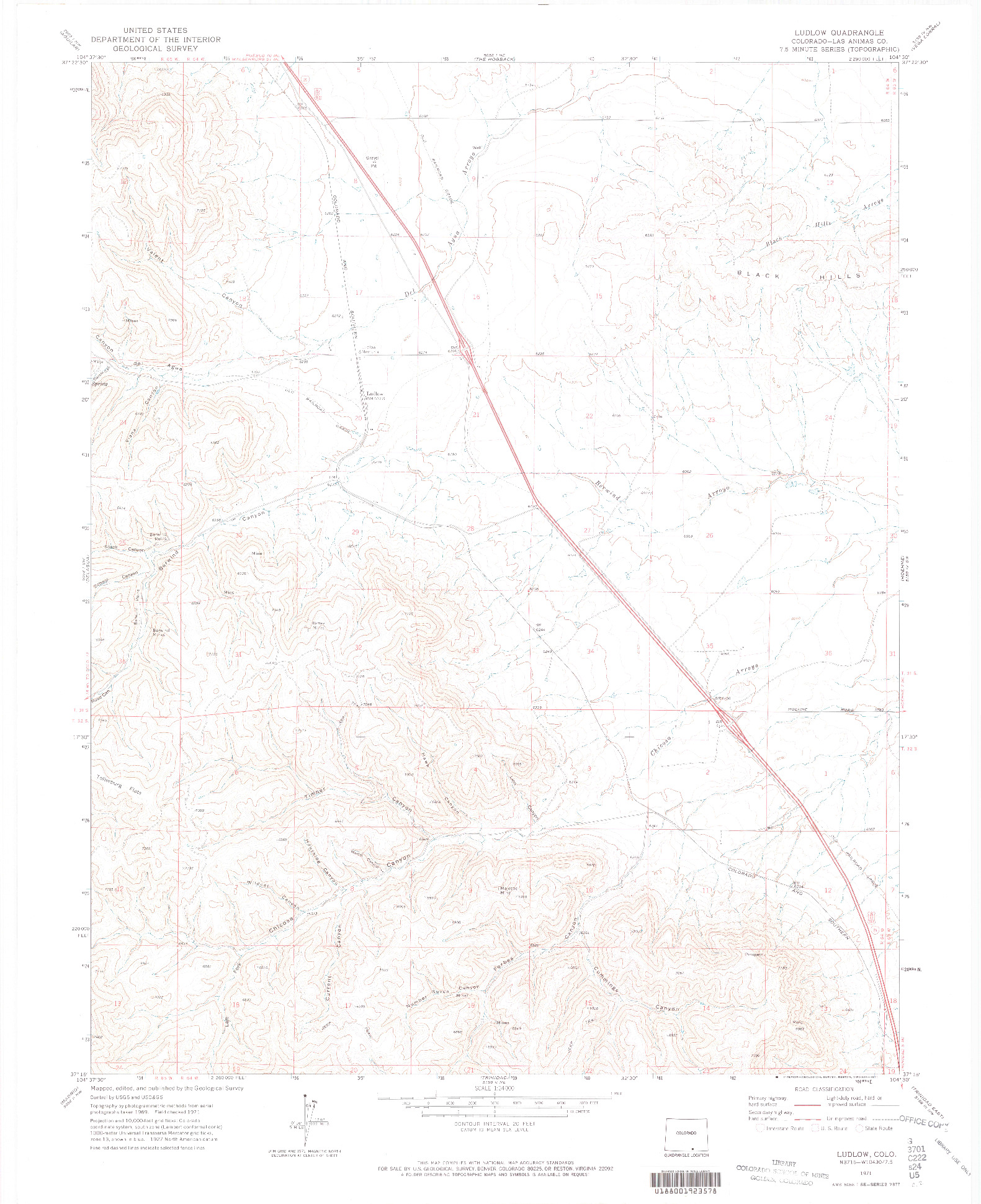 USGS 1:24000-SCALE QUADRANGLE FOR LUDLOW, CO 1971