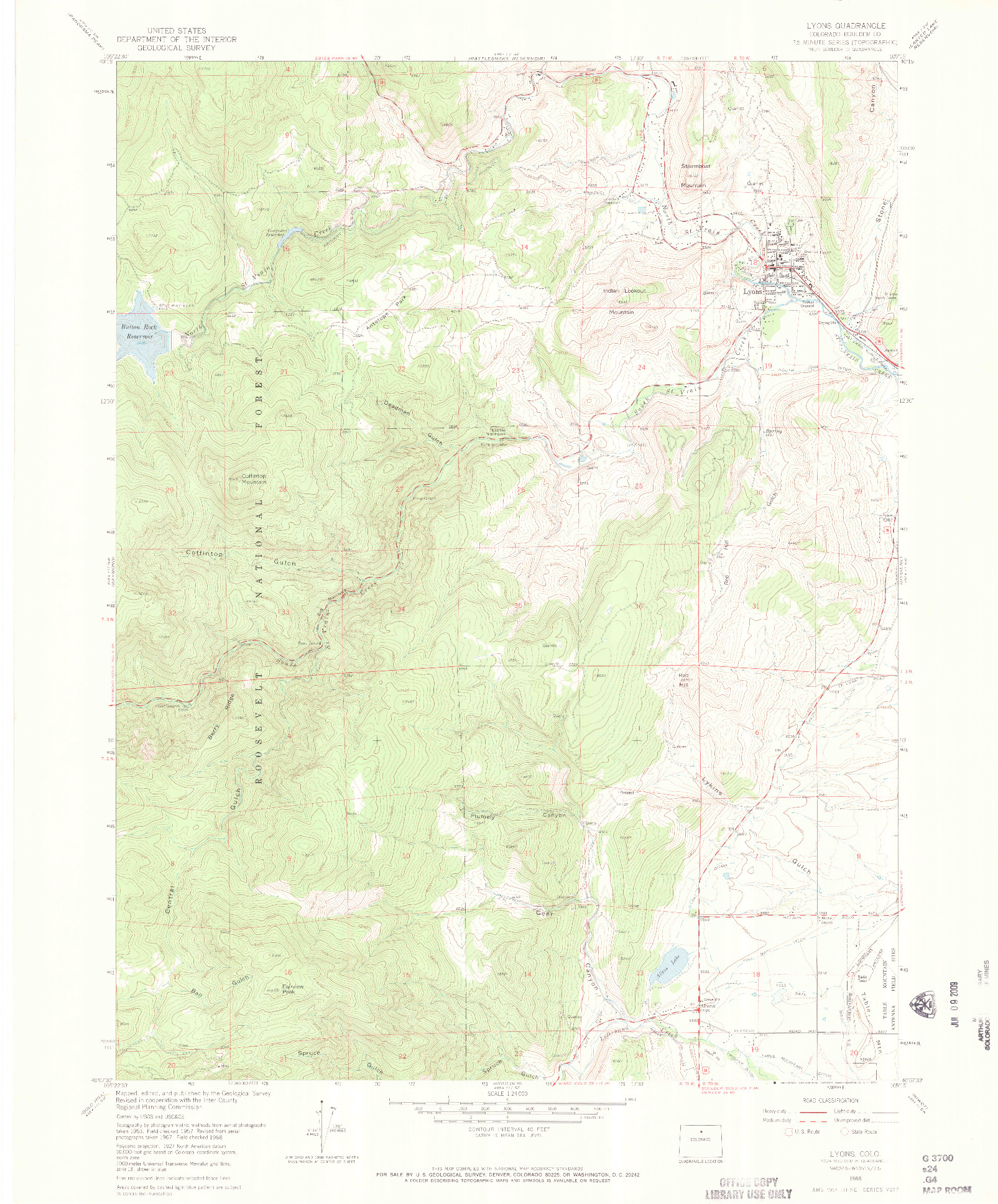 USGS 1:24000-SCALE QUADRANGLE FOR LYONS, CO 1968