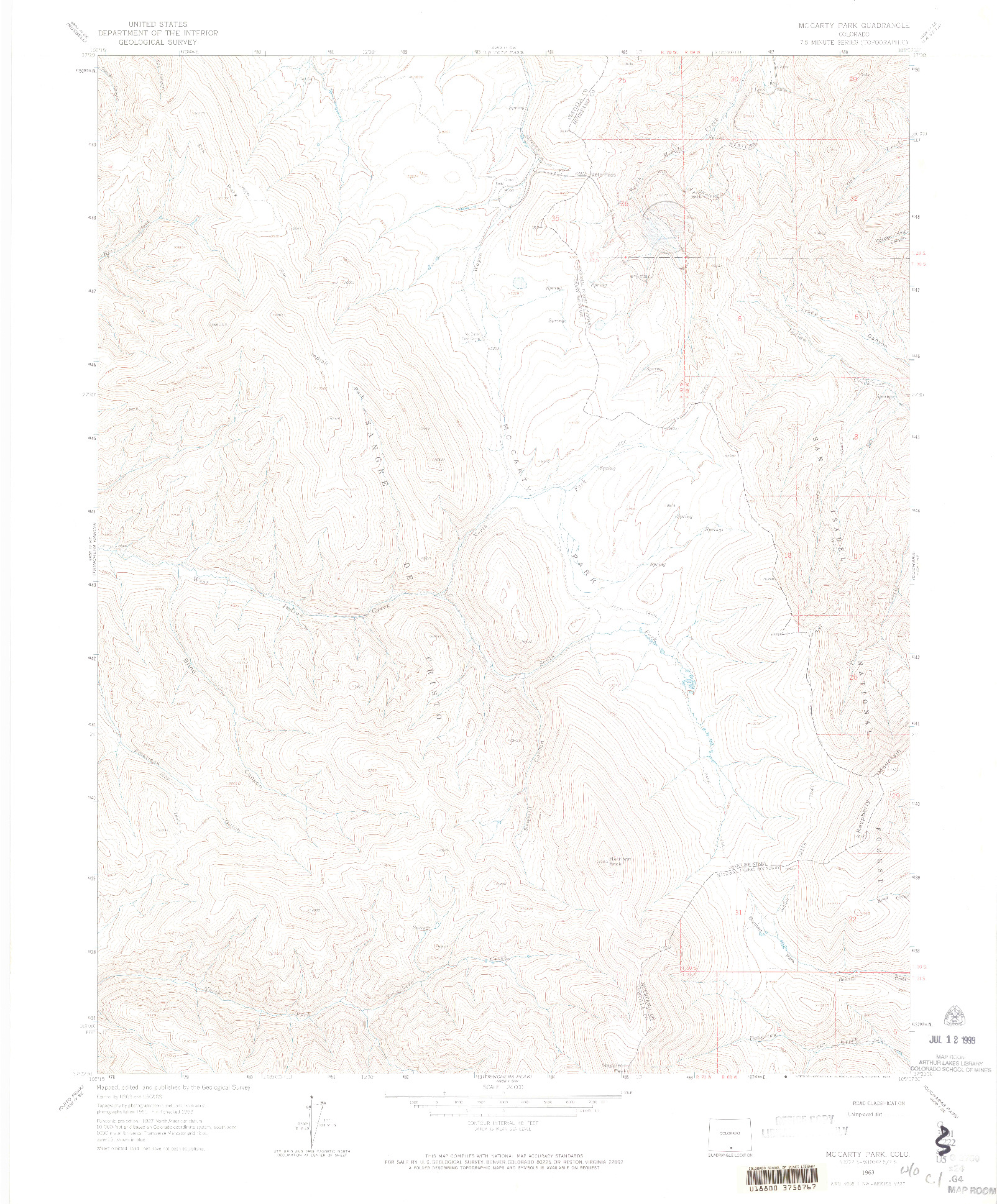 USGS 1:24000-SCALE QUADRANGLE FOR MC CARTY PARK, CO 1963