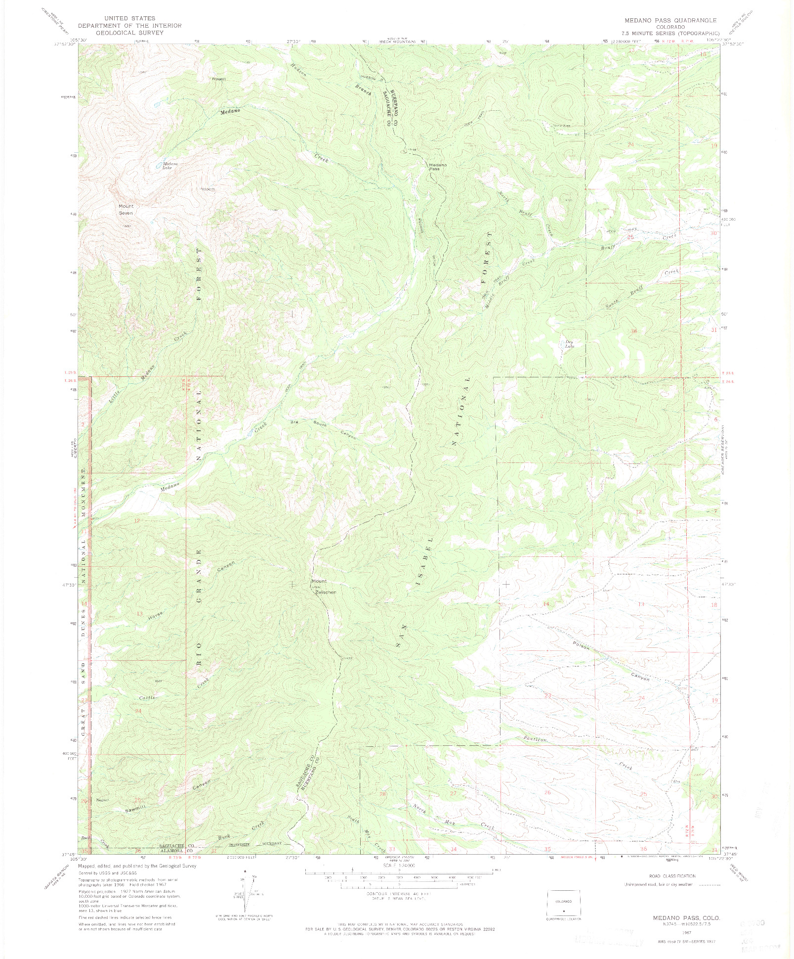 USGS 1:24000-SCALE QUADRANGLE FOR MEDANO PASS, CO 1967