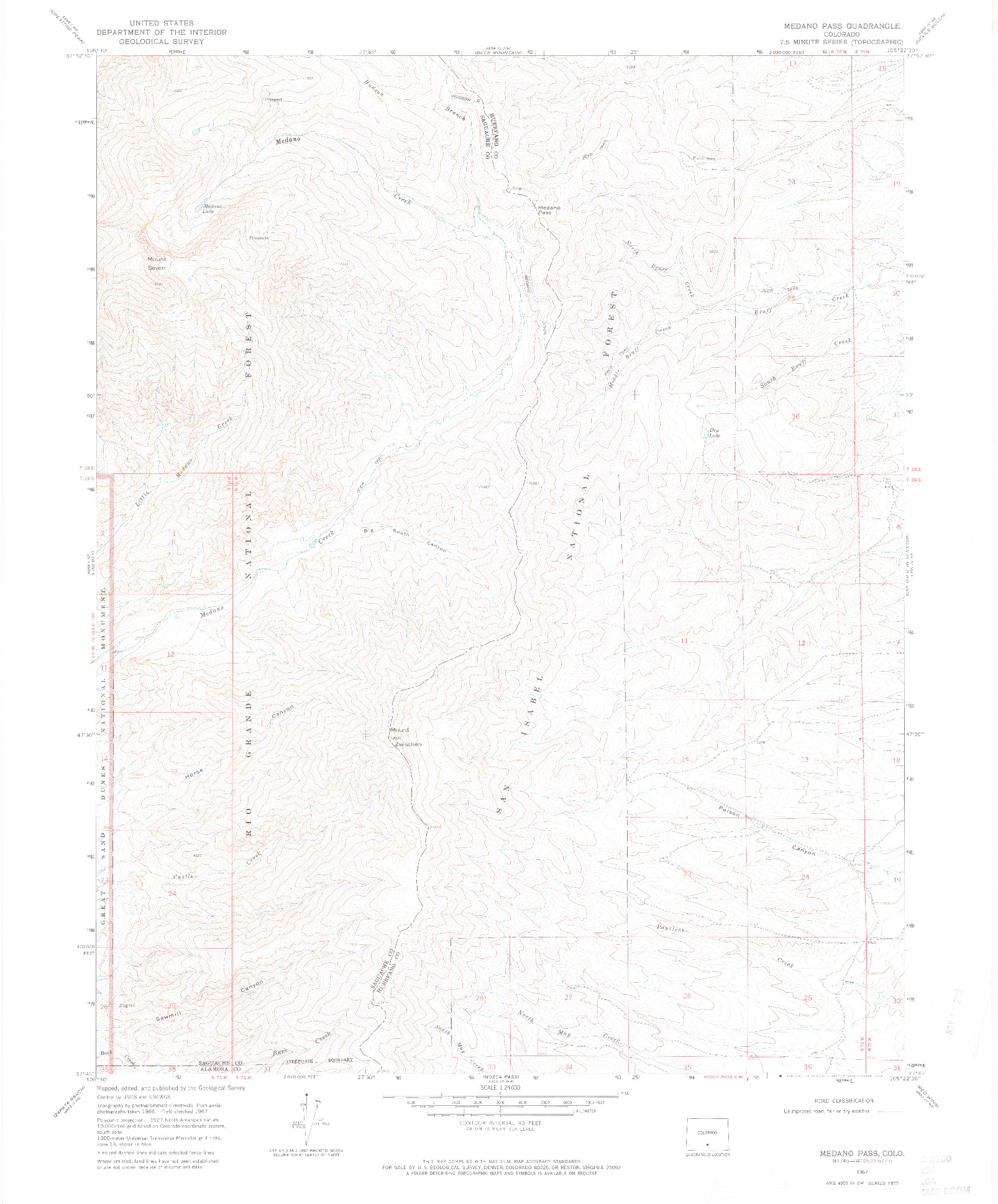 USGS 1:24000-SCALE QUADRANGLE FOR MEDANO PASS, CO 1967