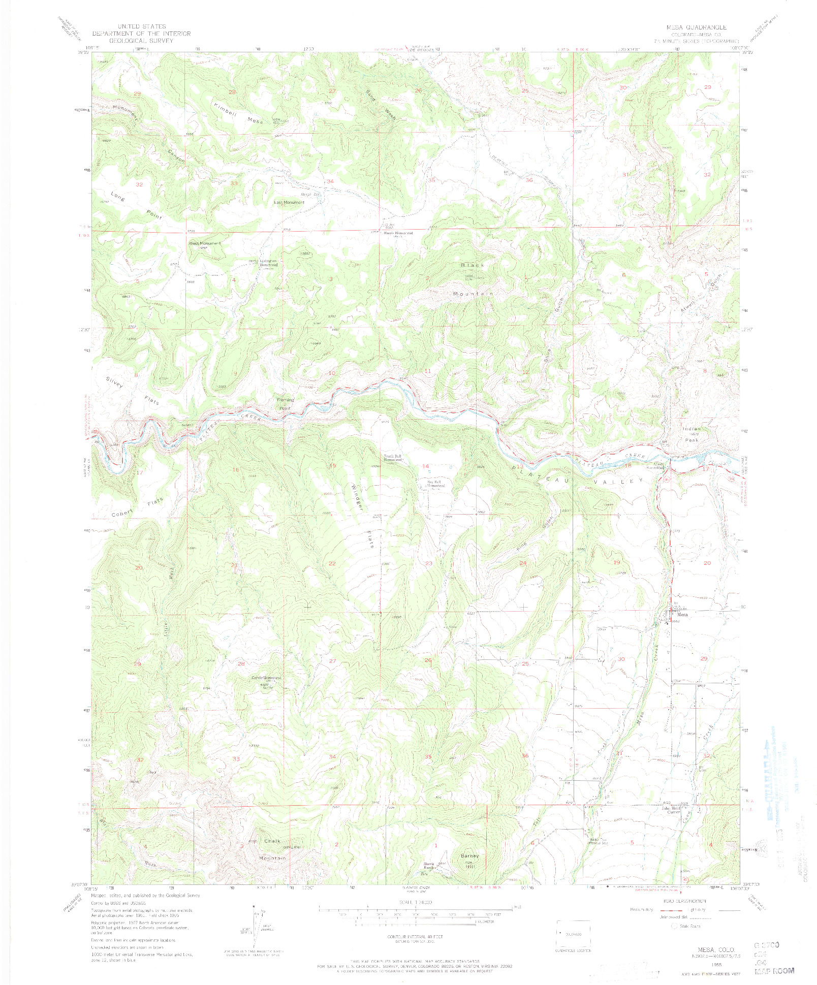 USGS 1:24000-SCALE QUADRANGLE FOR MESA, CO 1955