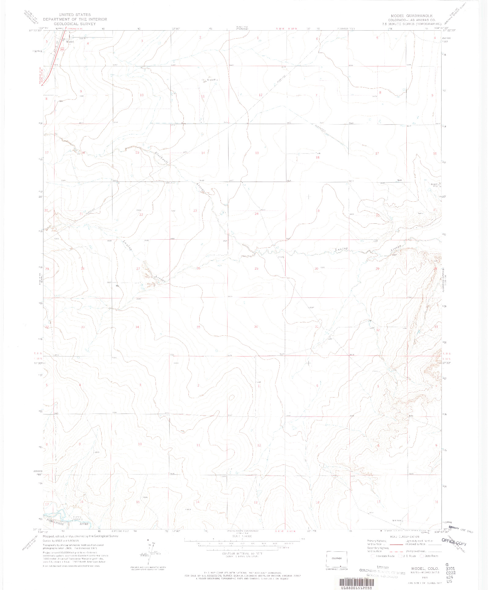 USGS 1:24000-SCALE QUADRANGLE FOR MODEL, CO 1971