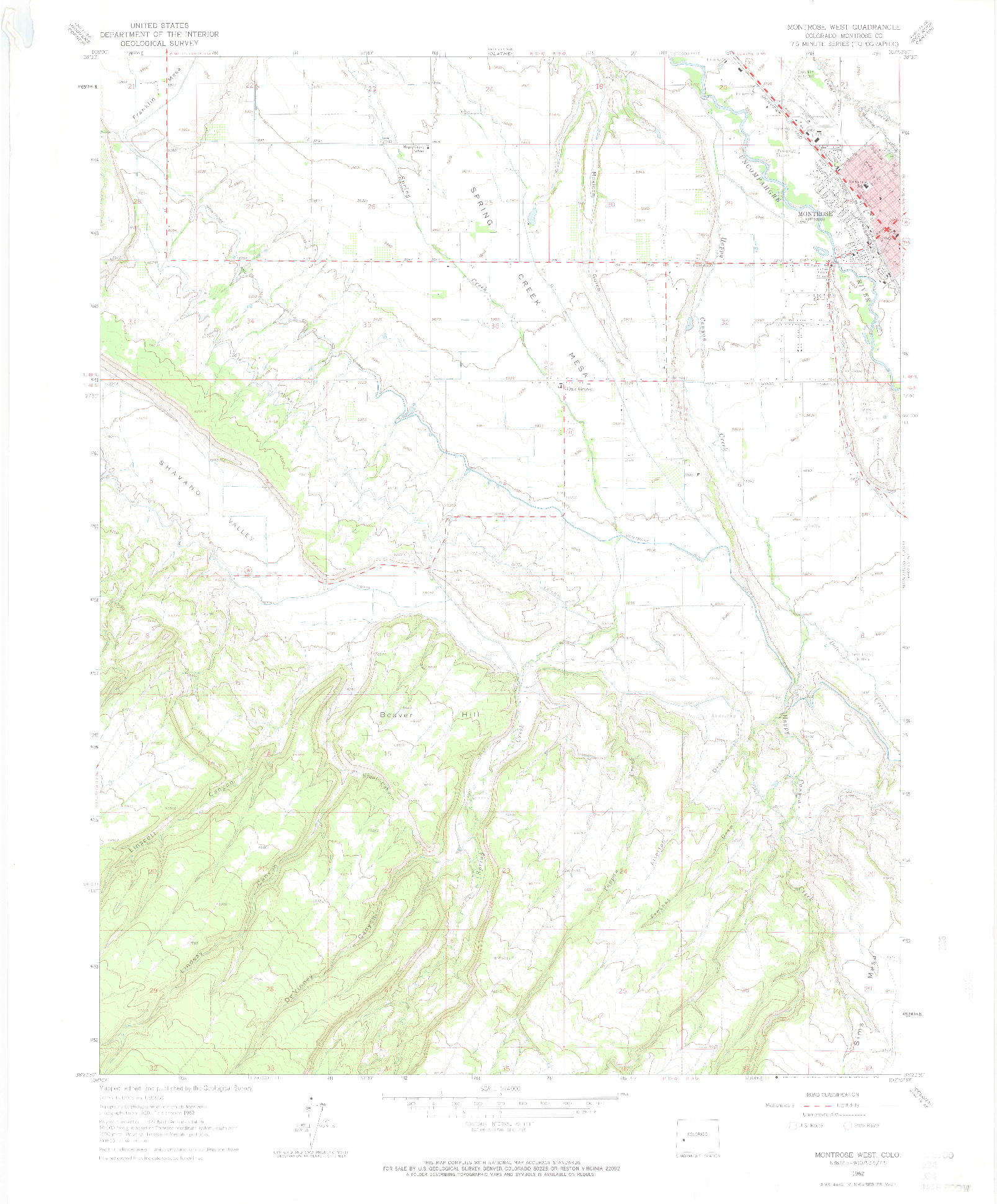 USGS 1:24000-SCALE QUADRANGLE FOR MONTROSE WEST, CO 1962