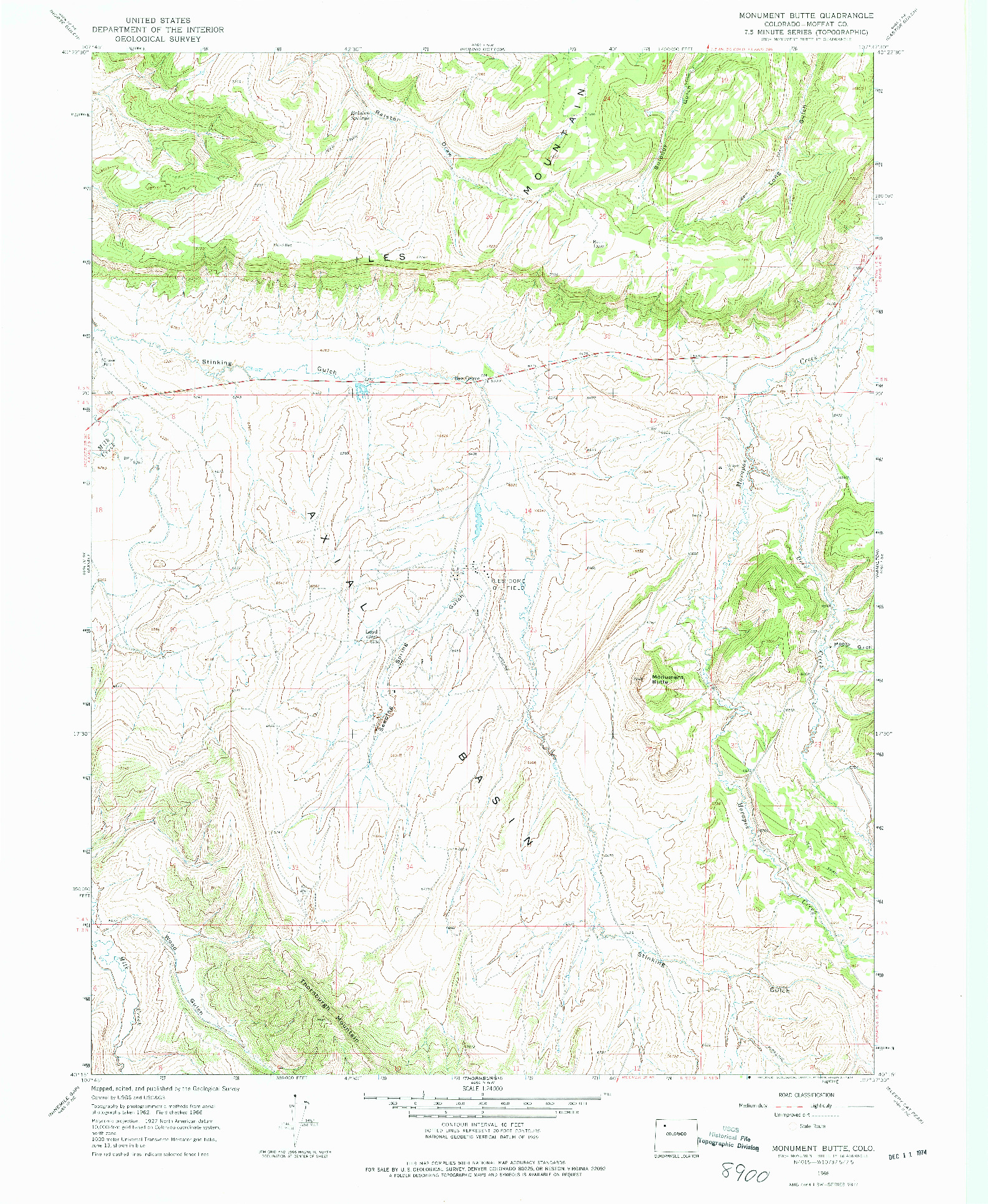 USGS 1:24000-SCALE QUADRANGLE FOR MONUMENT BUTTE, CO 1966