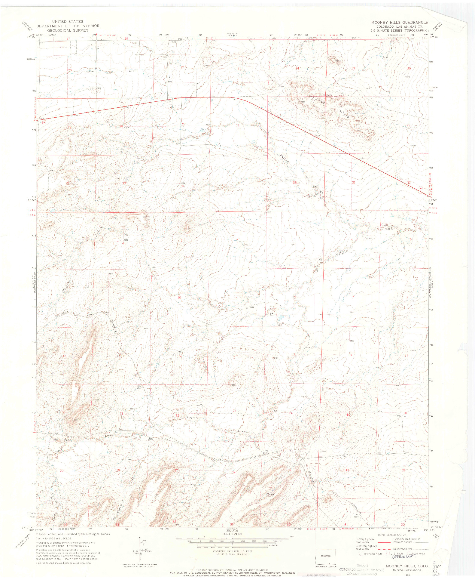 USGS 1:24000-SCALE QUADRANGLE FOR MOONEY HILLS, CO 1970