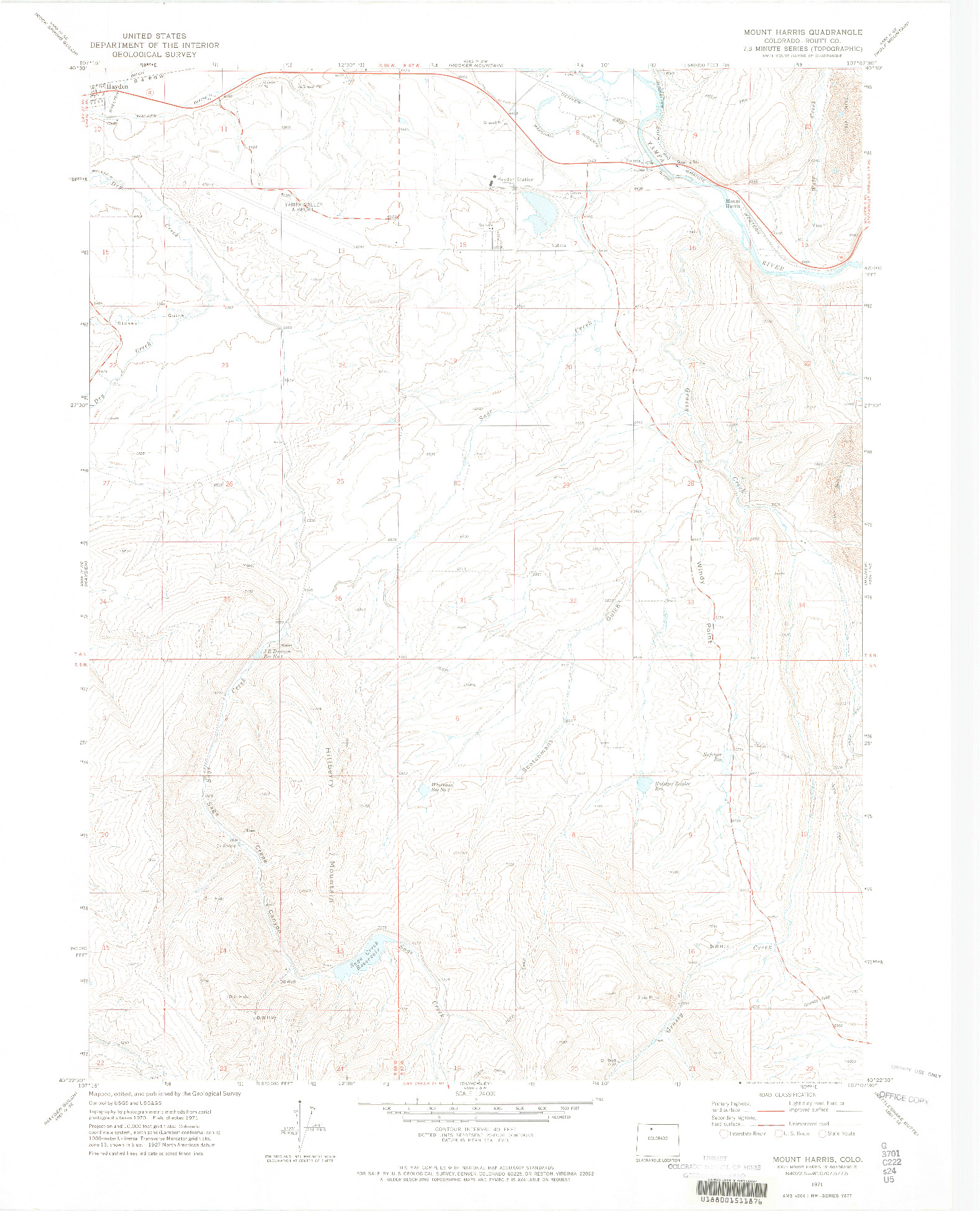 USGS 1:24000-SCALE QUADRANGLE FOR MOUNT HARRIS, CO 1971