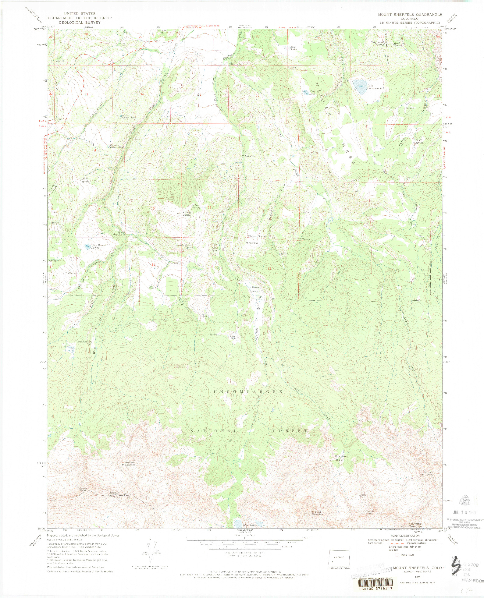 USGS 1:24000-SCALE QUADRANGLE FOR MOUNT SNEFFELS, CO 1967