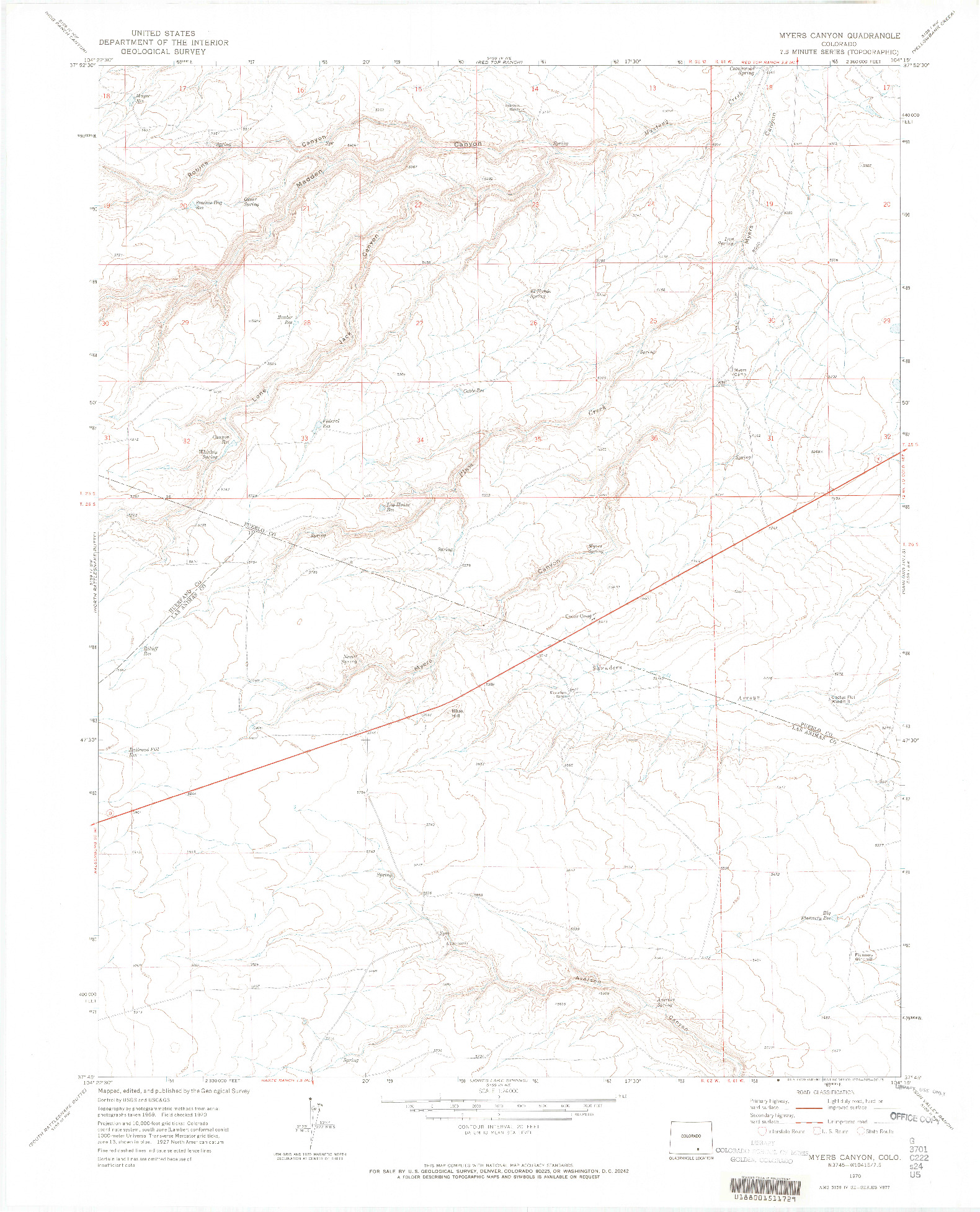 USGS 1:24000-SCALE QUADRANGLE FOR MYERS CANYON, CO 1970