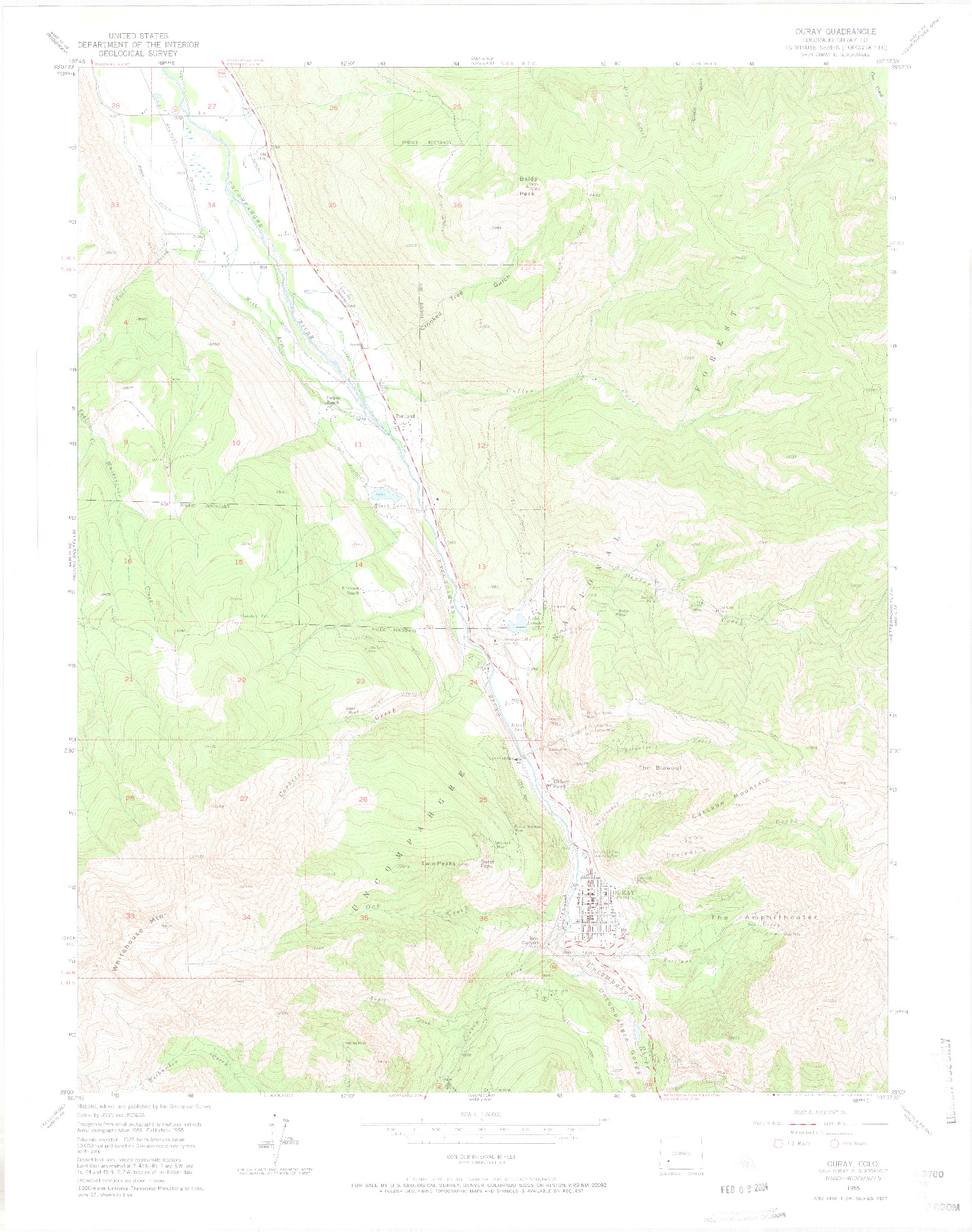 USGS 1:24000-SCALE QUADRANGLE FOR OURAY, CO 1955