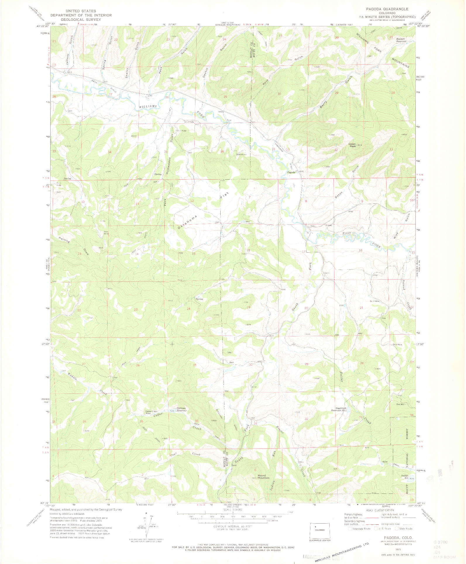 USGS 1:24000-SCALE QUADRANGLE FOR PAGODA, CO 1971