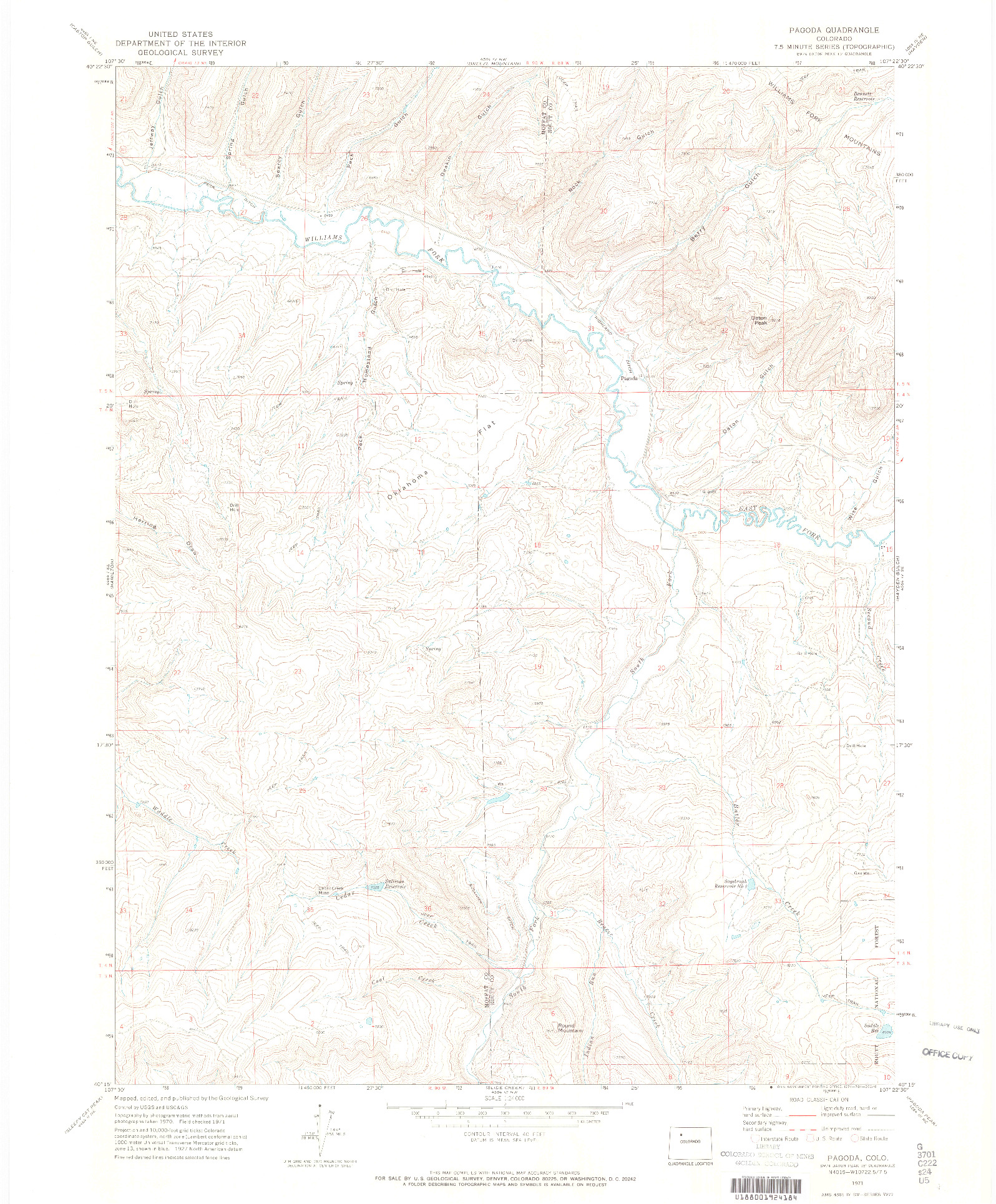 USGS 1:24000-SCALE QUADRANGLE FOR PAGODA, CO 1971