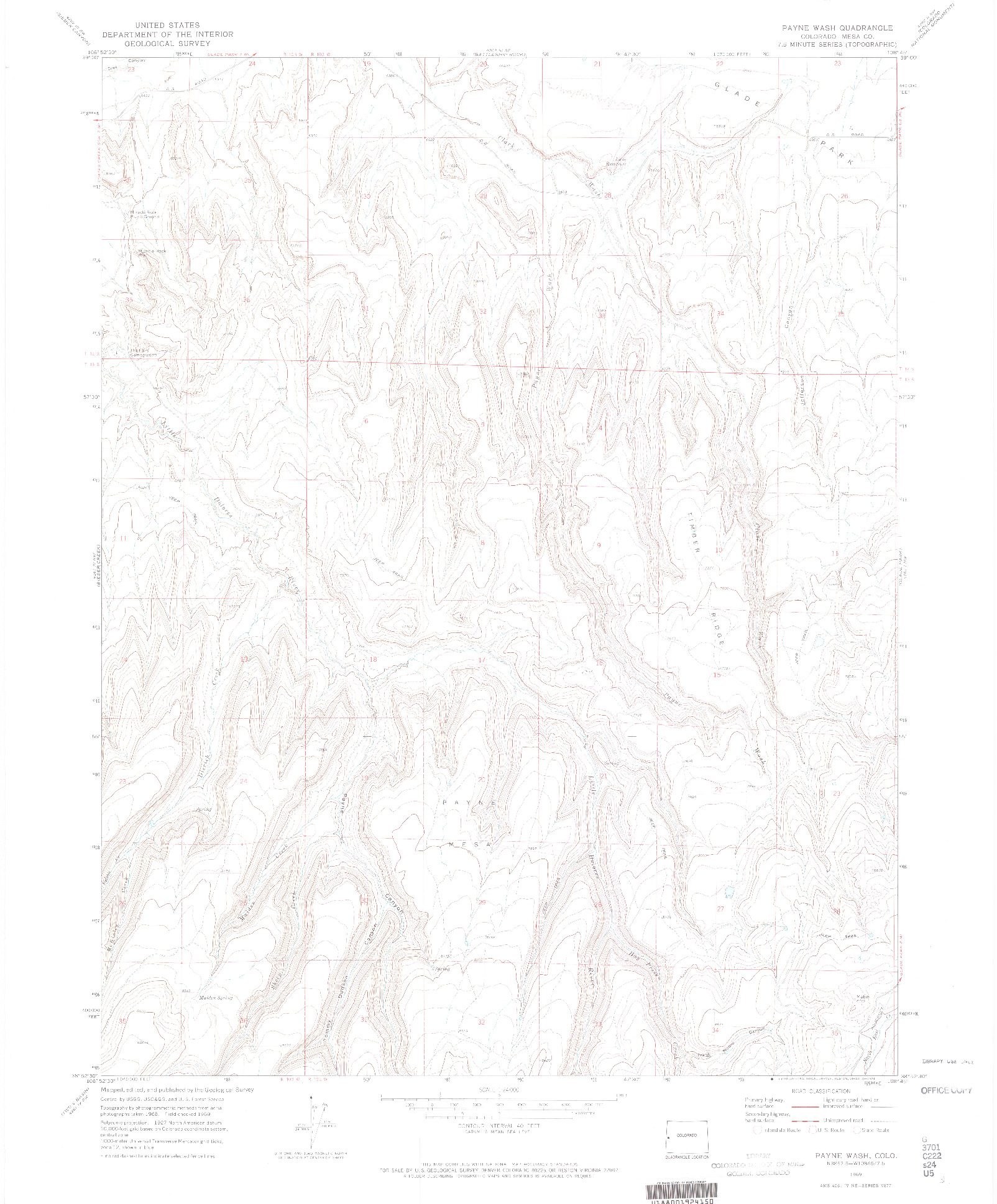 USGS 1:24000-SCALE QUADRANGLE FOR PAYNE WASH, CO 1969