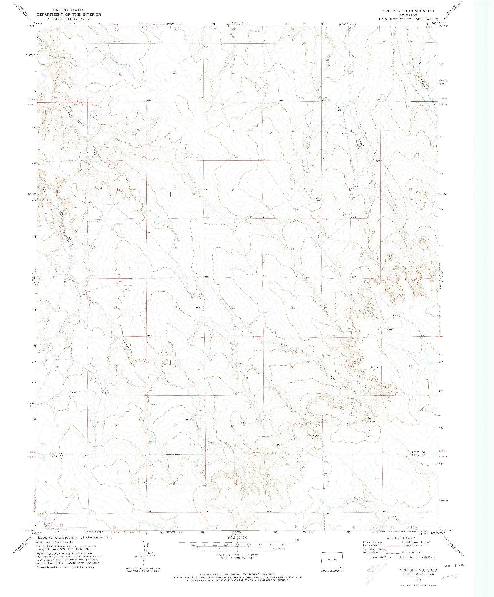 USGS 1:24000-SCALE QUADRANGLE FOR PIPE SPRING, CO 1971