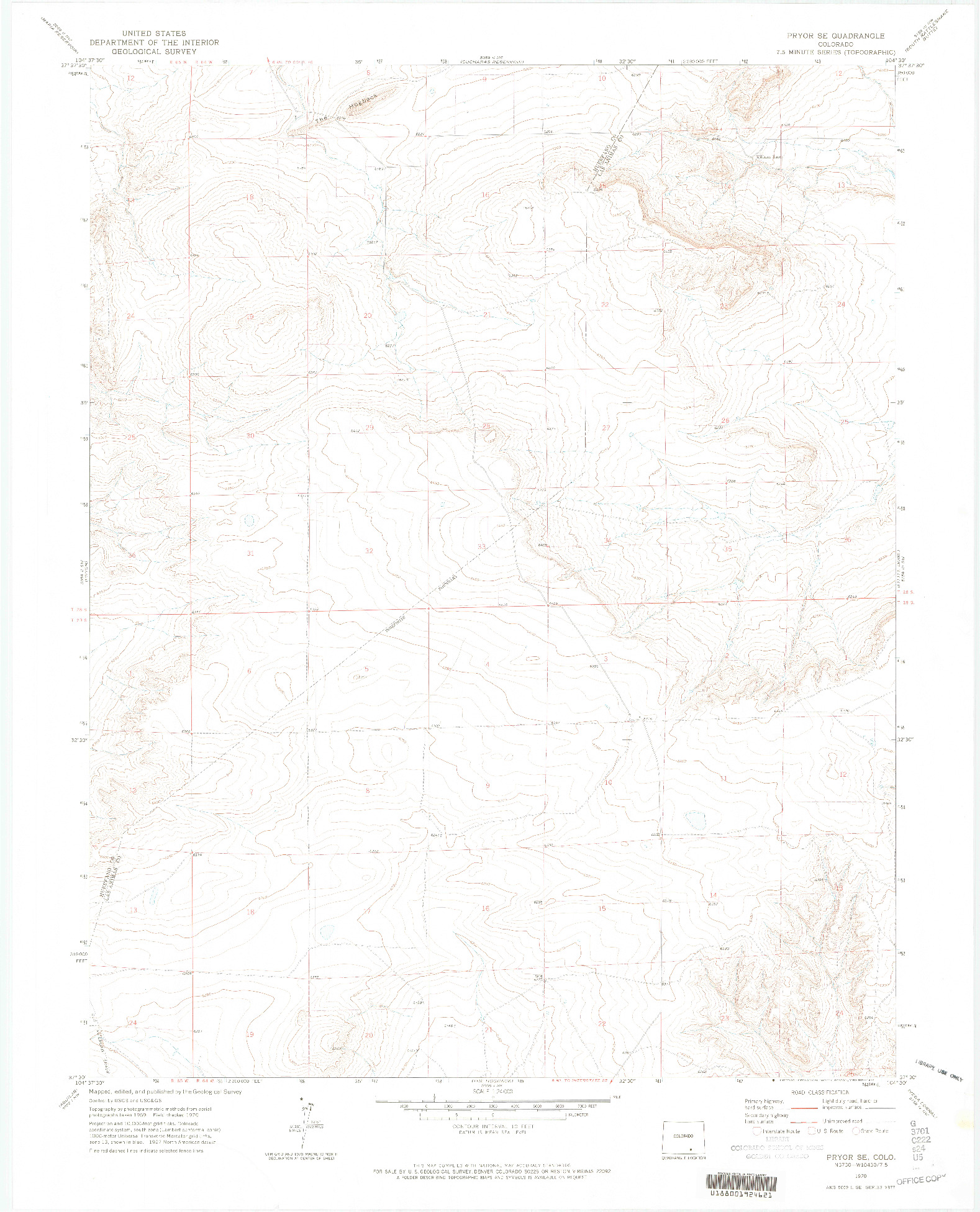 USGS 1:24000-SCALE QUADRANGLE FOR PRYOR SE, CO 1970