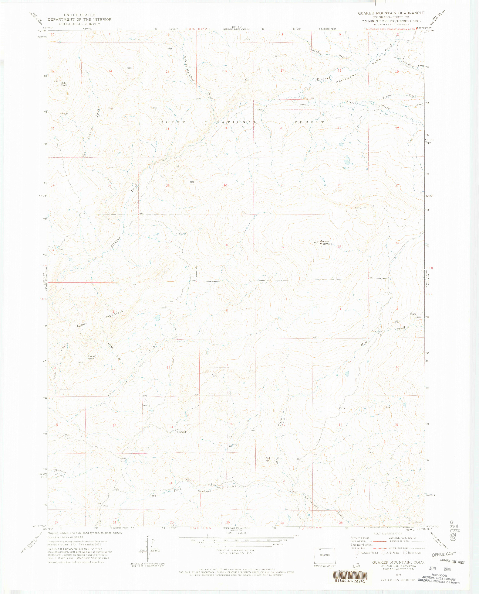 USGS 1:24000-SCALE QUADRANGLE FOR QUAKER MOUNTAIN, CO 1971