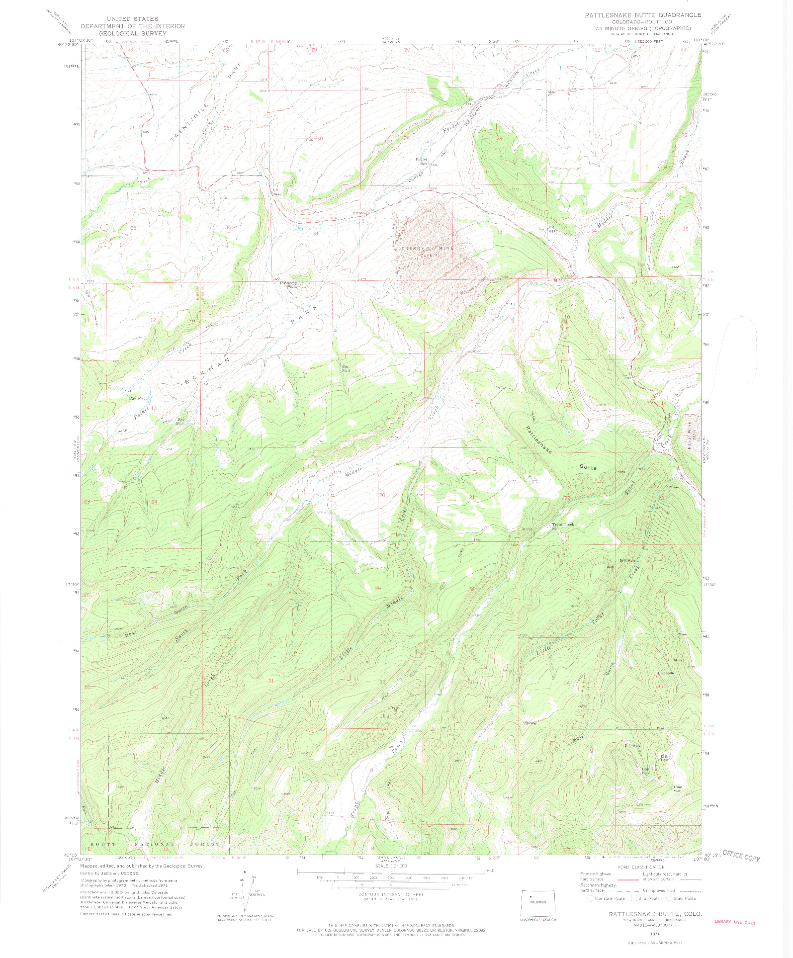 USGS 1:24000-SCALE QUADRANGLE FOR RATTLESNAKE BUTTE, CO 1971