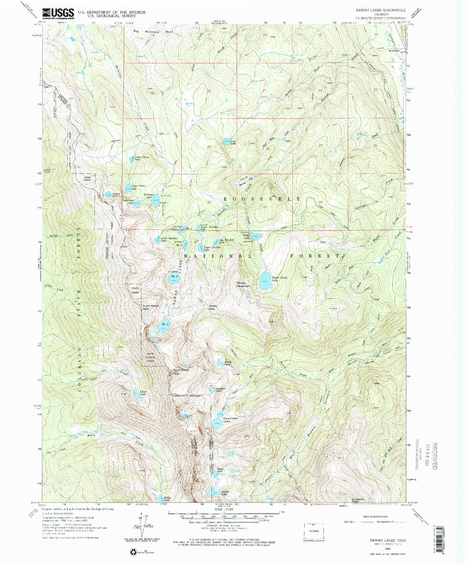 USGS 1:24000-SCALE QUADRANGLE FOR RAWAH LAKES, CO 1962